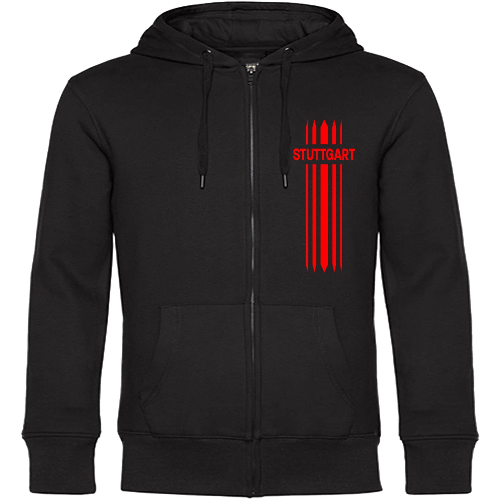 multifanshop Kapuzen Sweatshirt Jacke - Stuttgart - Streifen - Druck rot - Sweat 