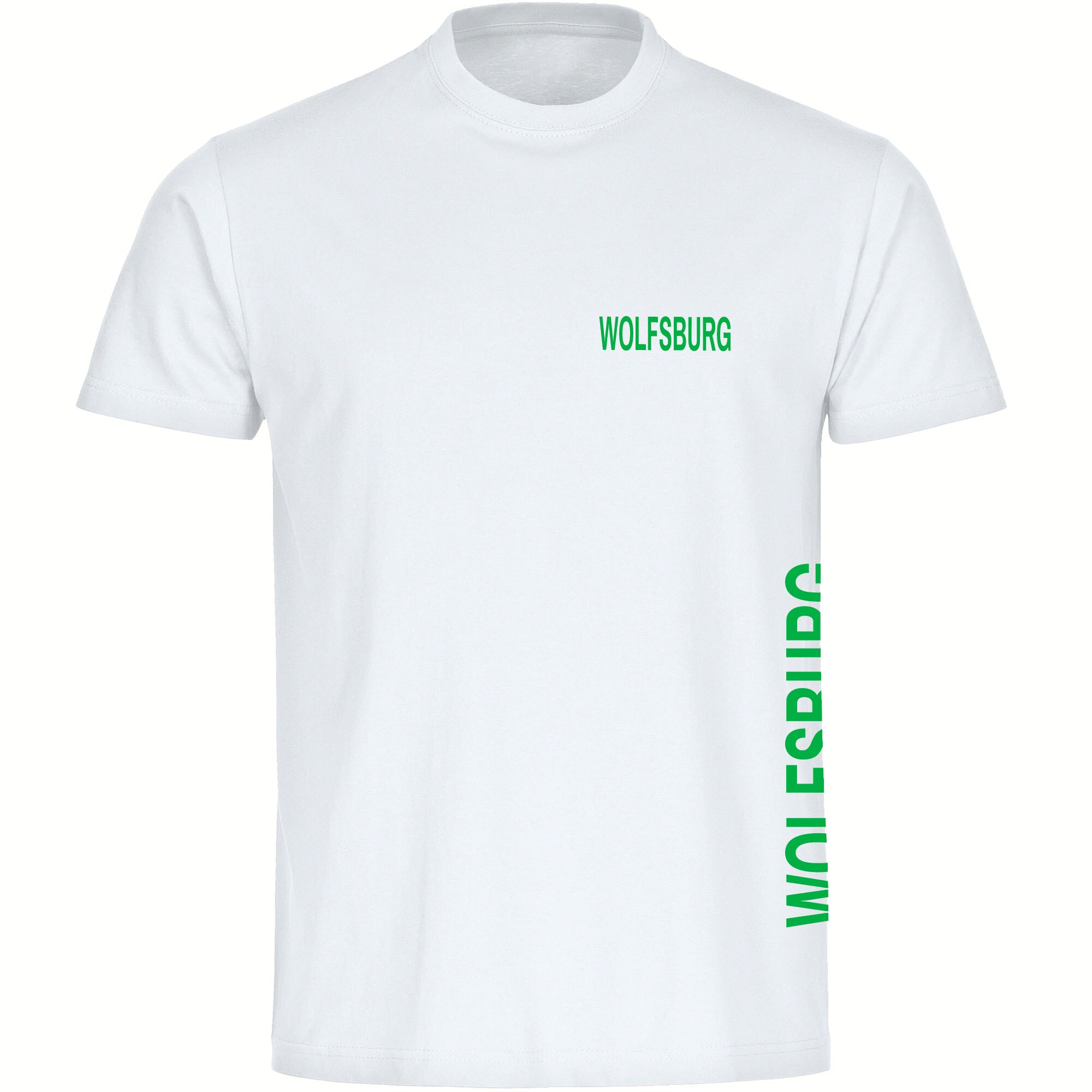 multifanshop Herren T-Shirt - Wolfsburg - Brust & Seite - Druck gr&uuml;n - M&auml;nner 
