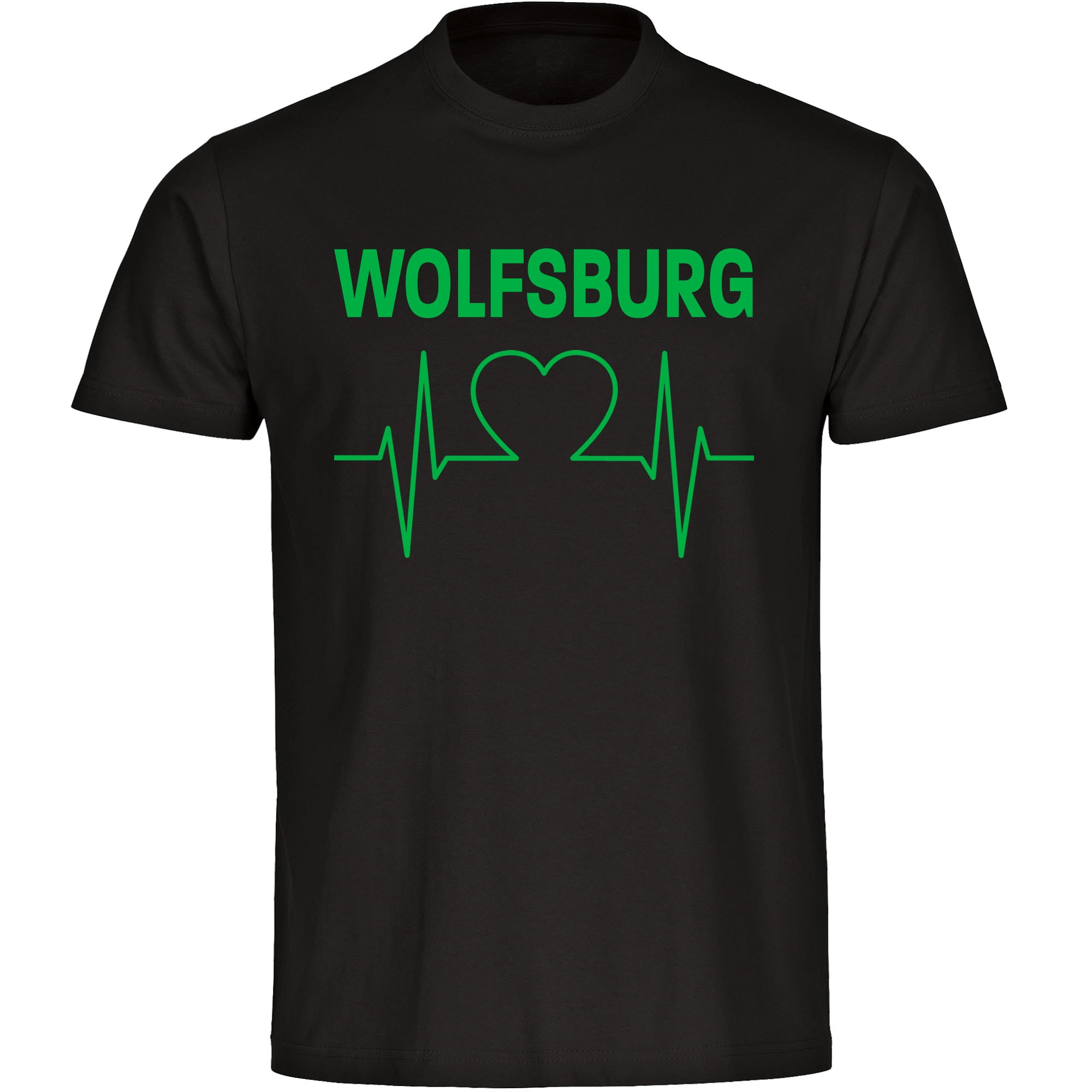 multifanshop Herren T-Shirt - Wolfsburg - Herzschlag - Druck gr&uuml;n - M&auml;nner 