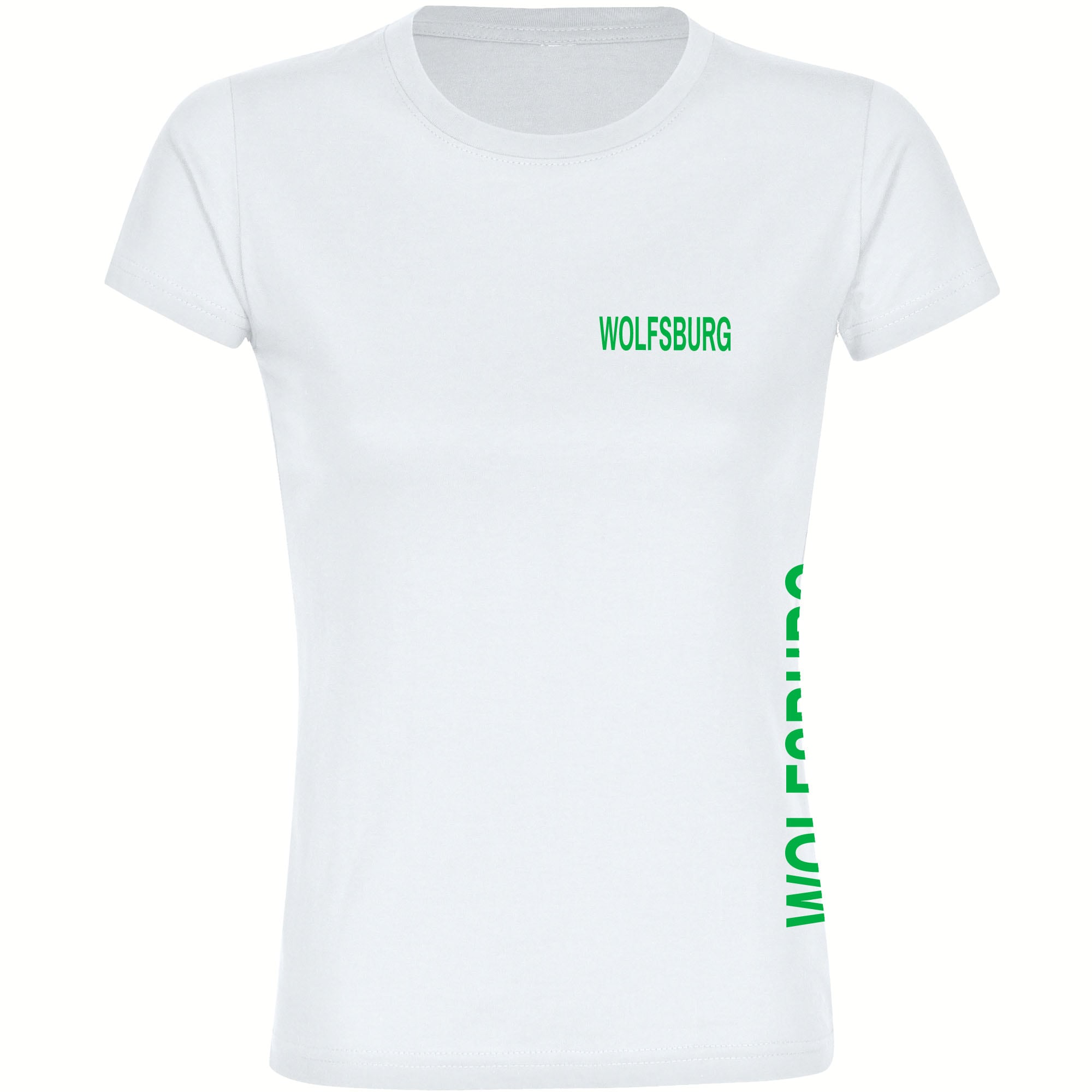multifanshop Damen T-Shirt - Wolfsburg - Brust & Seite - Druck gr&uuml;n - Frauen 