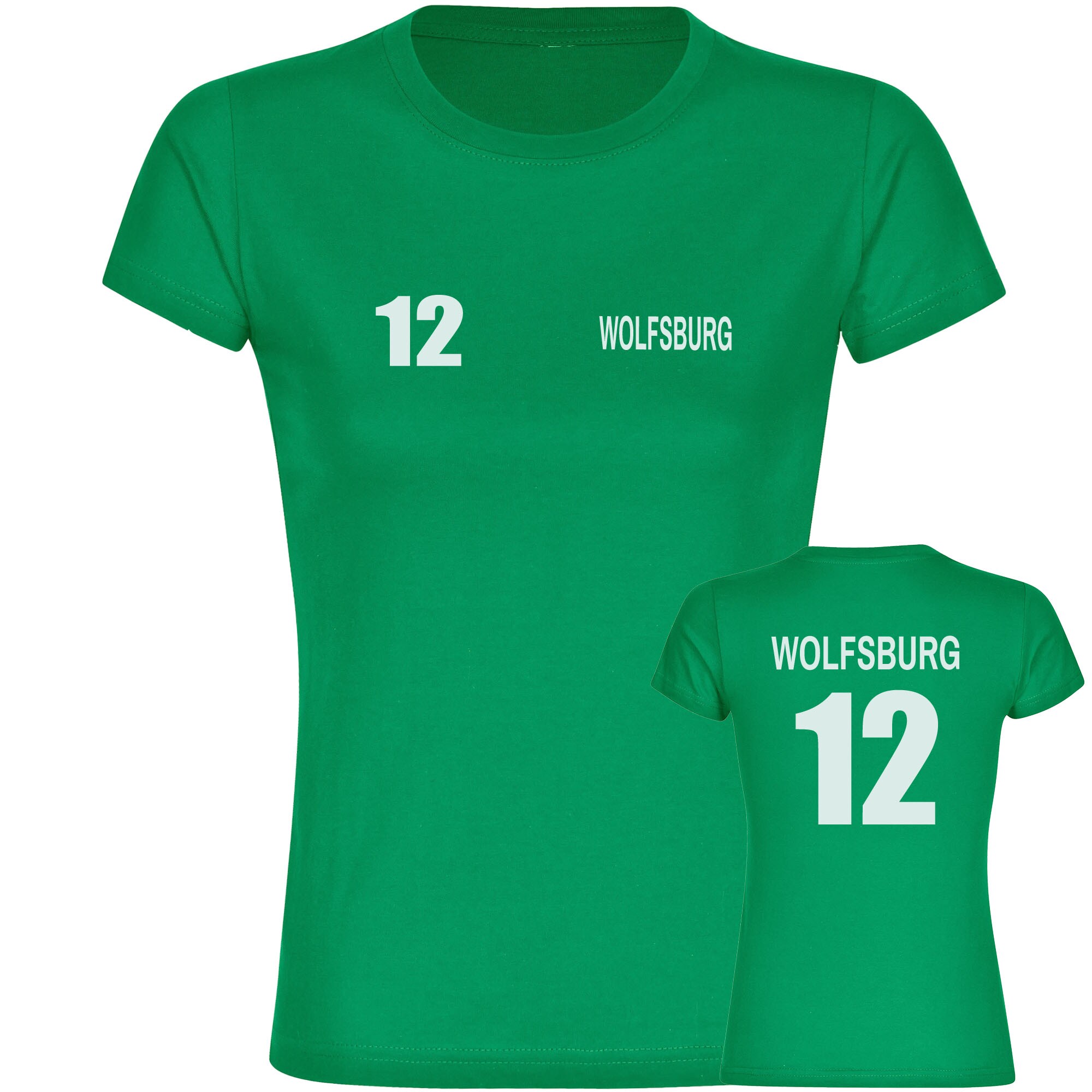 multifanshop Damen T-Shirt - Wolfsburg - Trikot Nummer 12 - Druck wei&szlig; - Frauen 