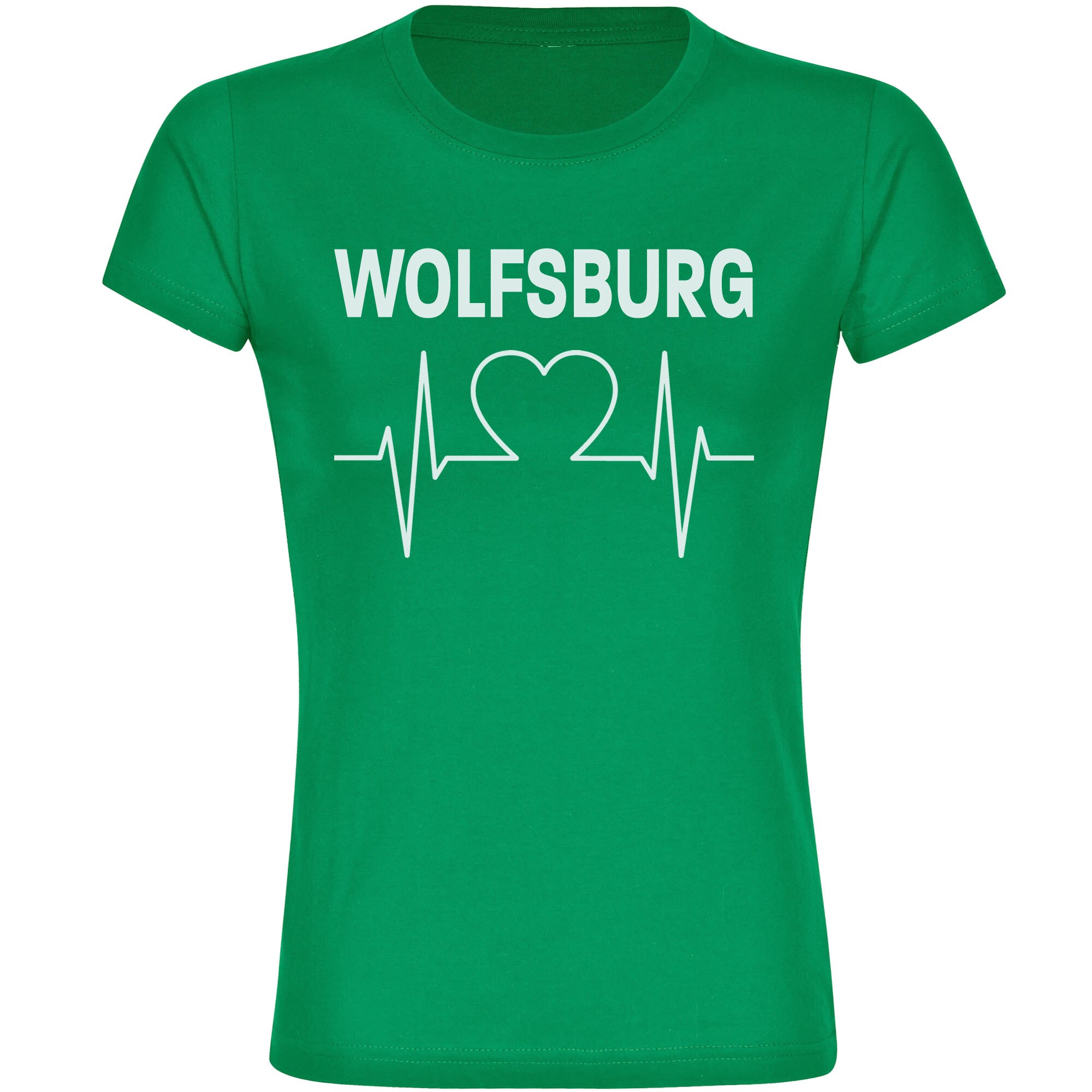 multifanshop Damen T-Shirt - Wolfsburg - Herzschlag - Druck wei&szlig; - Frauen 