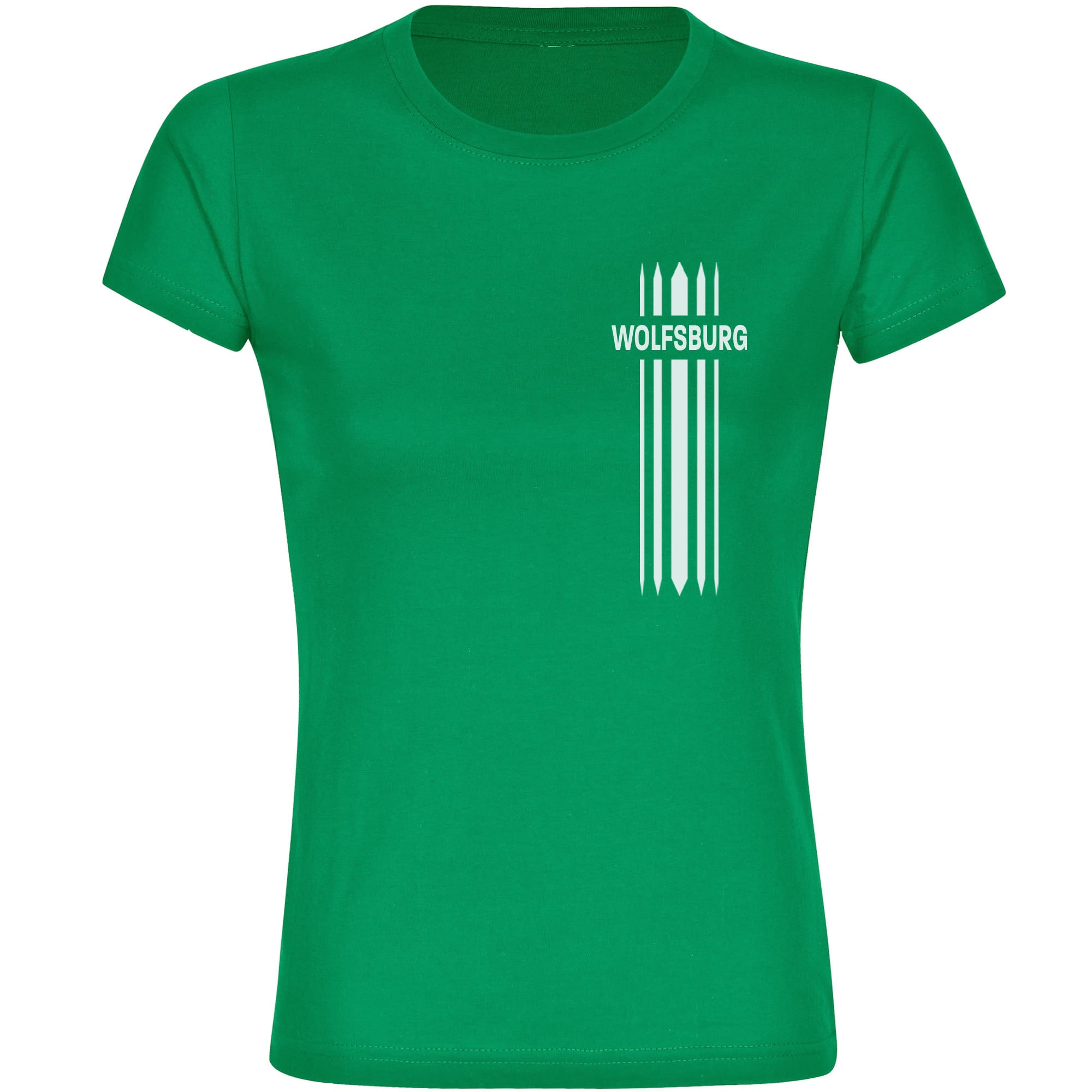 multifanshop Damen T-Shirt - Wolfsburg - Streifen - Druck wei&szlig; - Frauen 