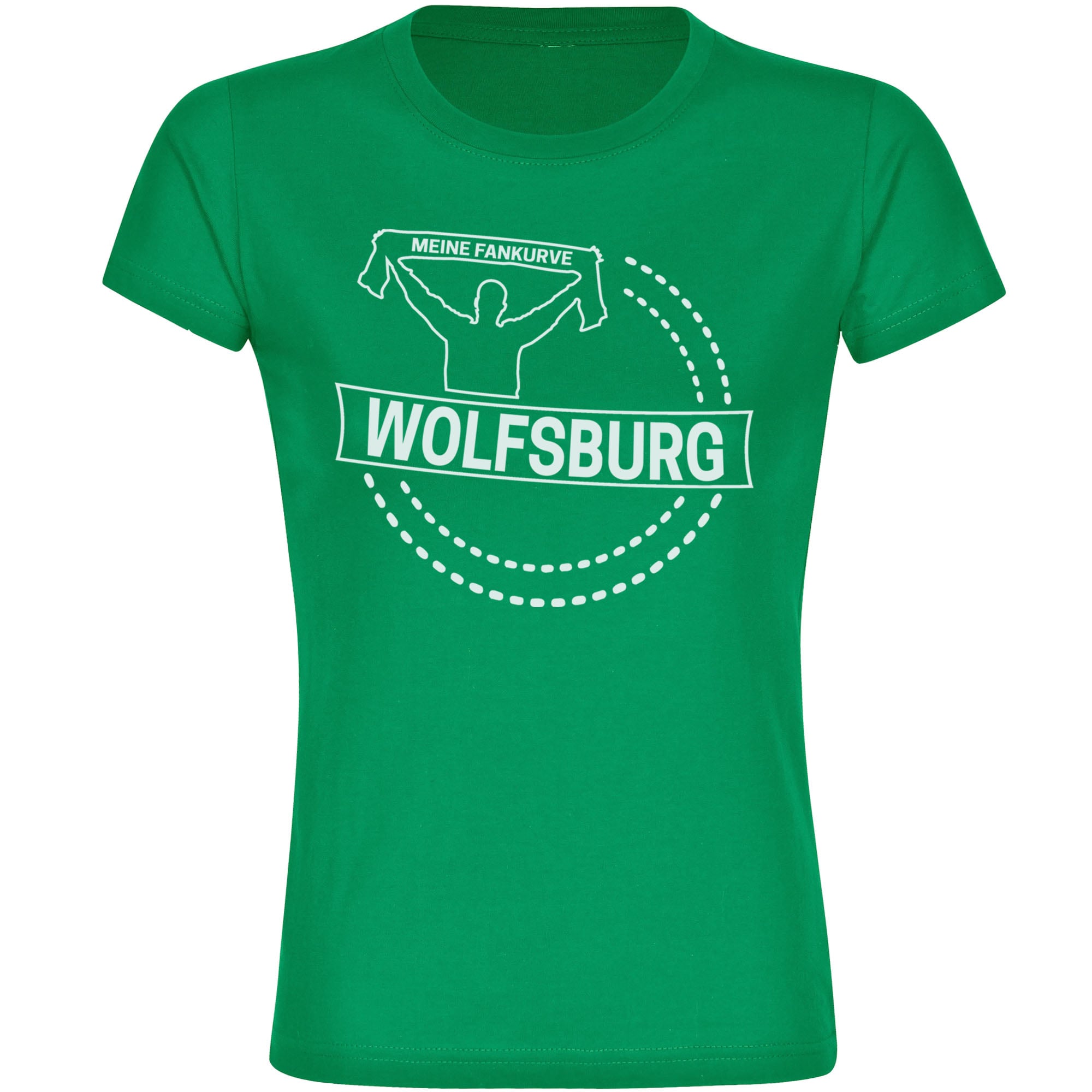 multifanshop Damen T-Shirt - Wolfsburg - Meine Fankurve - Druck wei&szlig; - Frauen 