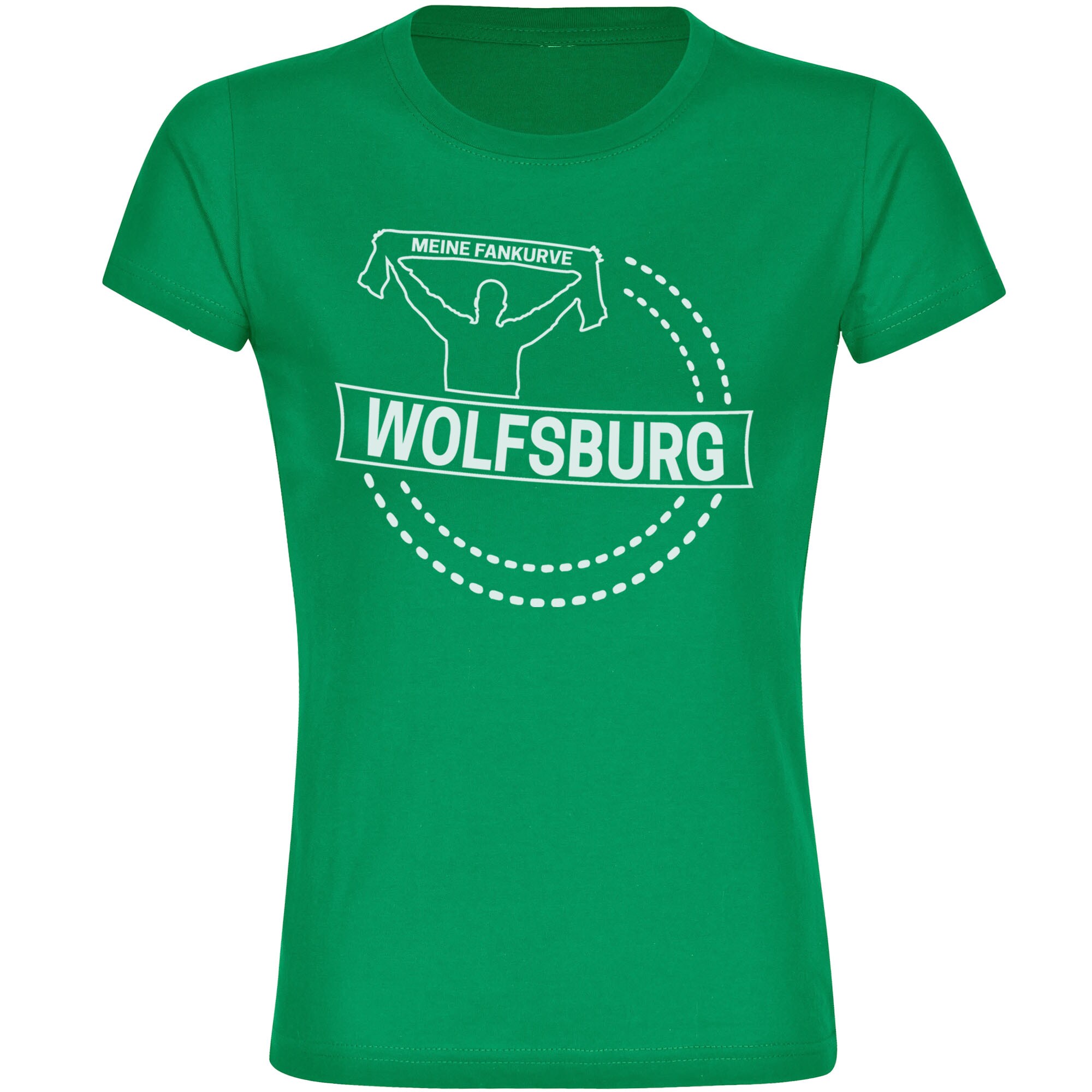 multifanshop Damen T-Shirt - Wolfsburg - Meine Fankurve - Druck wei&szlig; - Frauen 