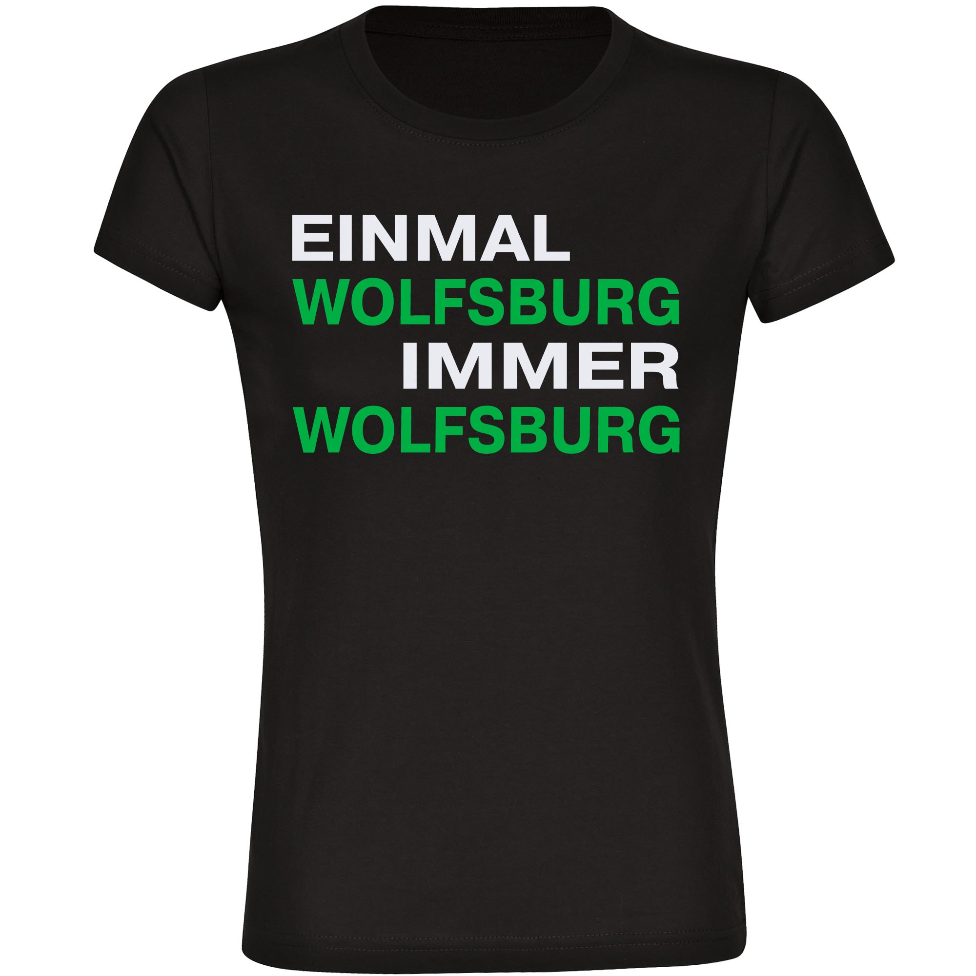 multifanshop Damen T-Shirt - Wolfsburg - Einmal Immer - Druck gr&uuml;n - Frauen 