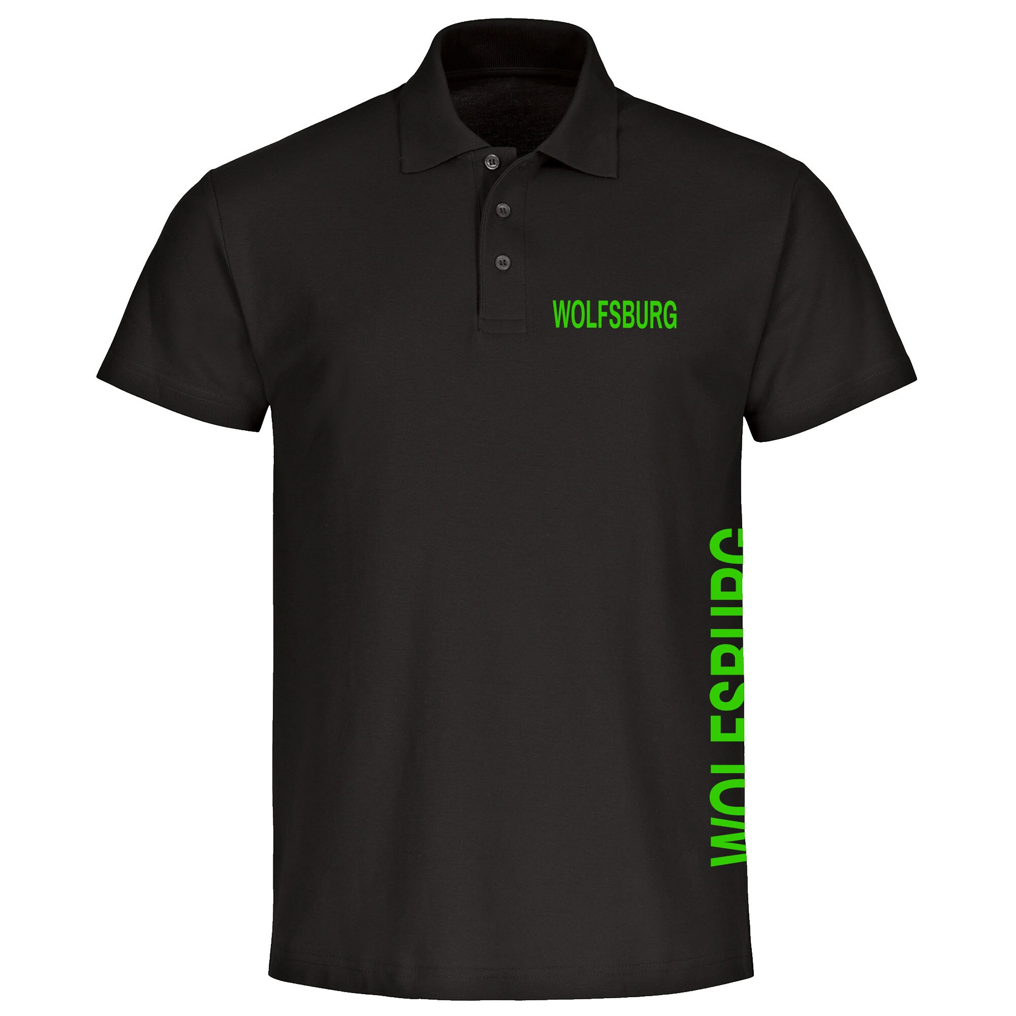 multifanshop Poloshirt - Wolfsburg - Brust & Seite - Druck gr&uuml;n - Polo 