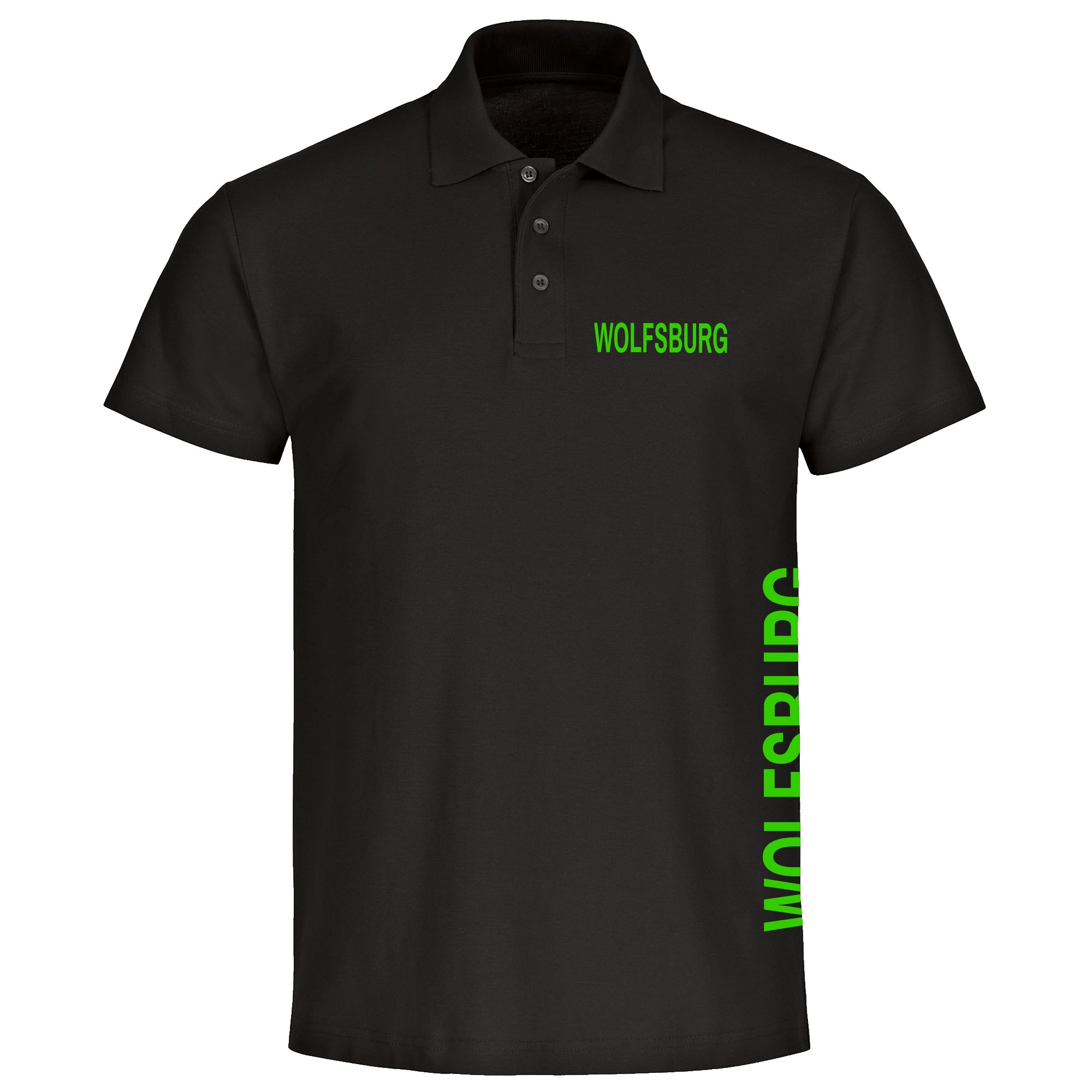 multifanshop Poloshirt - Wolfsburg - Brust & Seite - Druck gr&uuml;n - Polo 