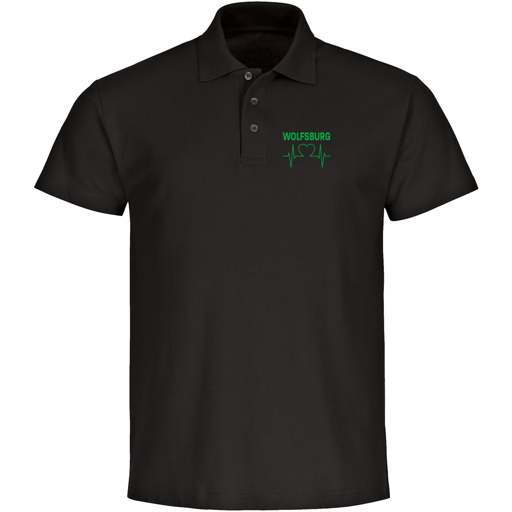 multifanshop Poloshirt - Wolfsburg - Herzschlag - Druck gr&uuml;n - Polo 