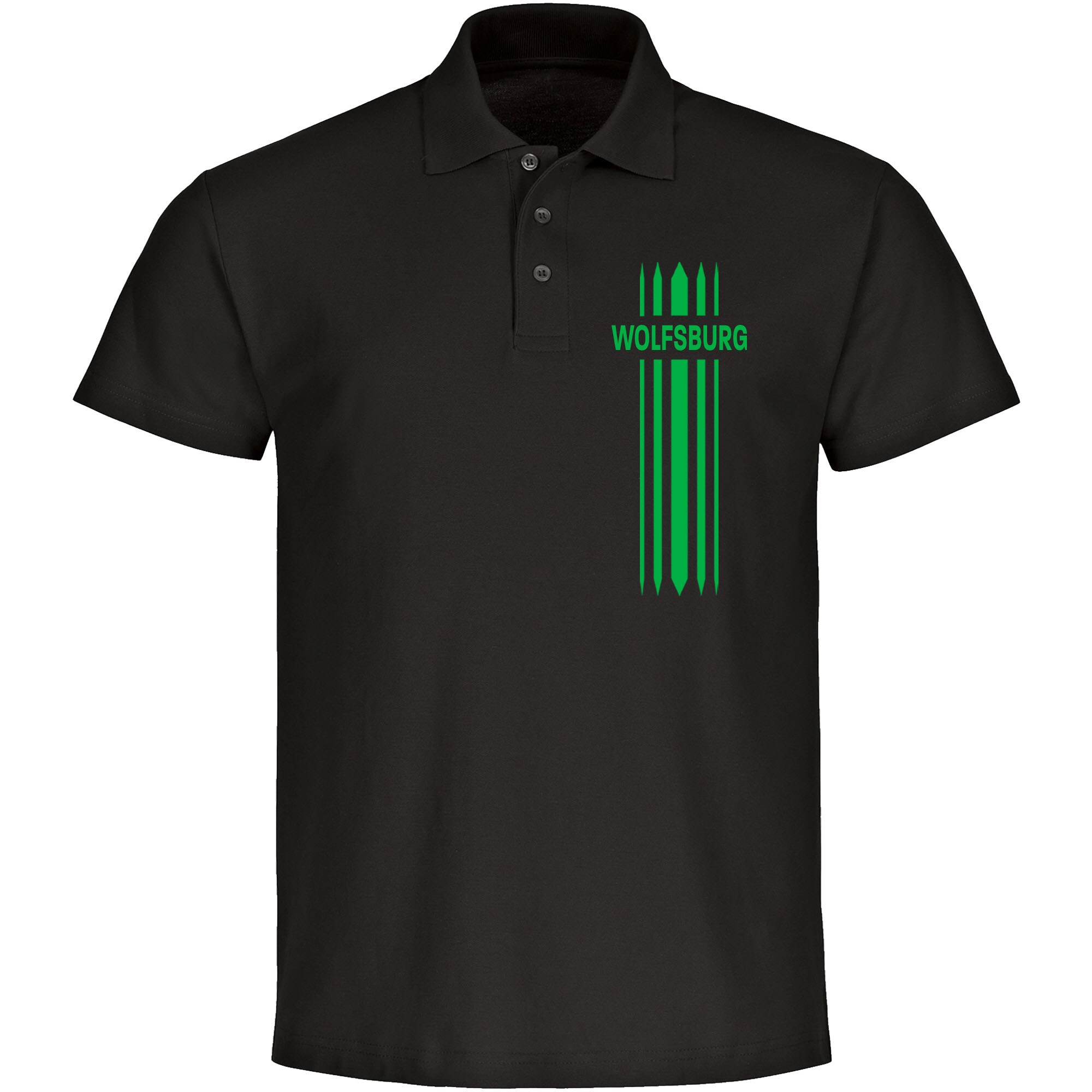 multifanshop Poloshirt - Wolfsburg - Streifen - Druck gr&uuml;n - Polo 