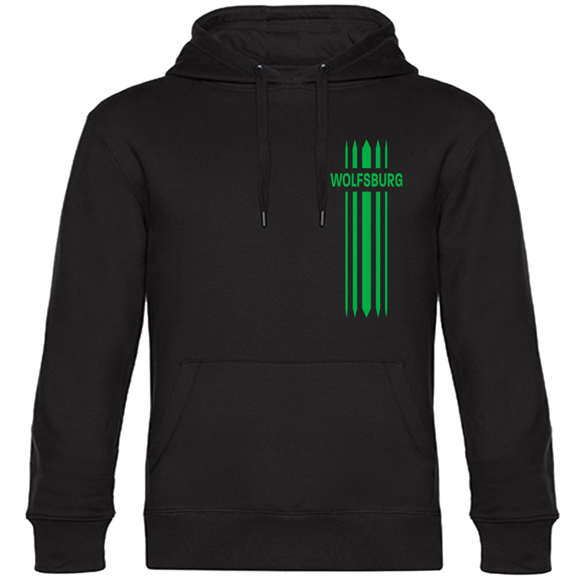 multifanshop Kapuzen Sweatshirt - Wolfsburg - Streifen - Druck gr&uuml;n - Hoodie 