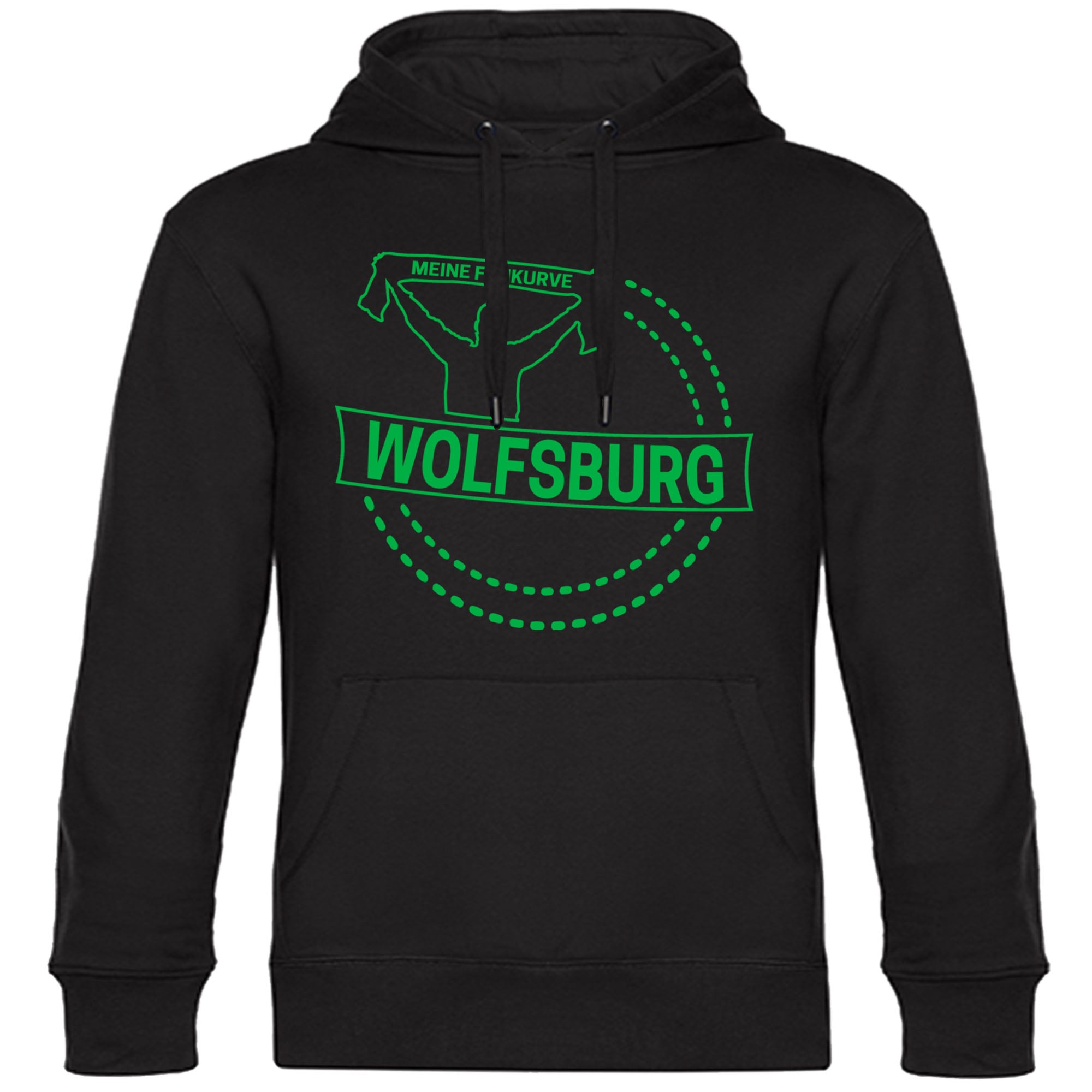 multifanshop Kapuzen Sweatshirt - Wolfsburg - Meine Fankurve - Druck gr&uuml;n - Hoodie 