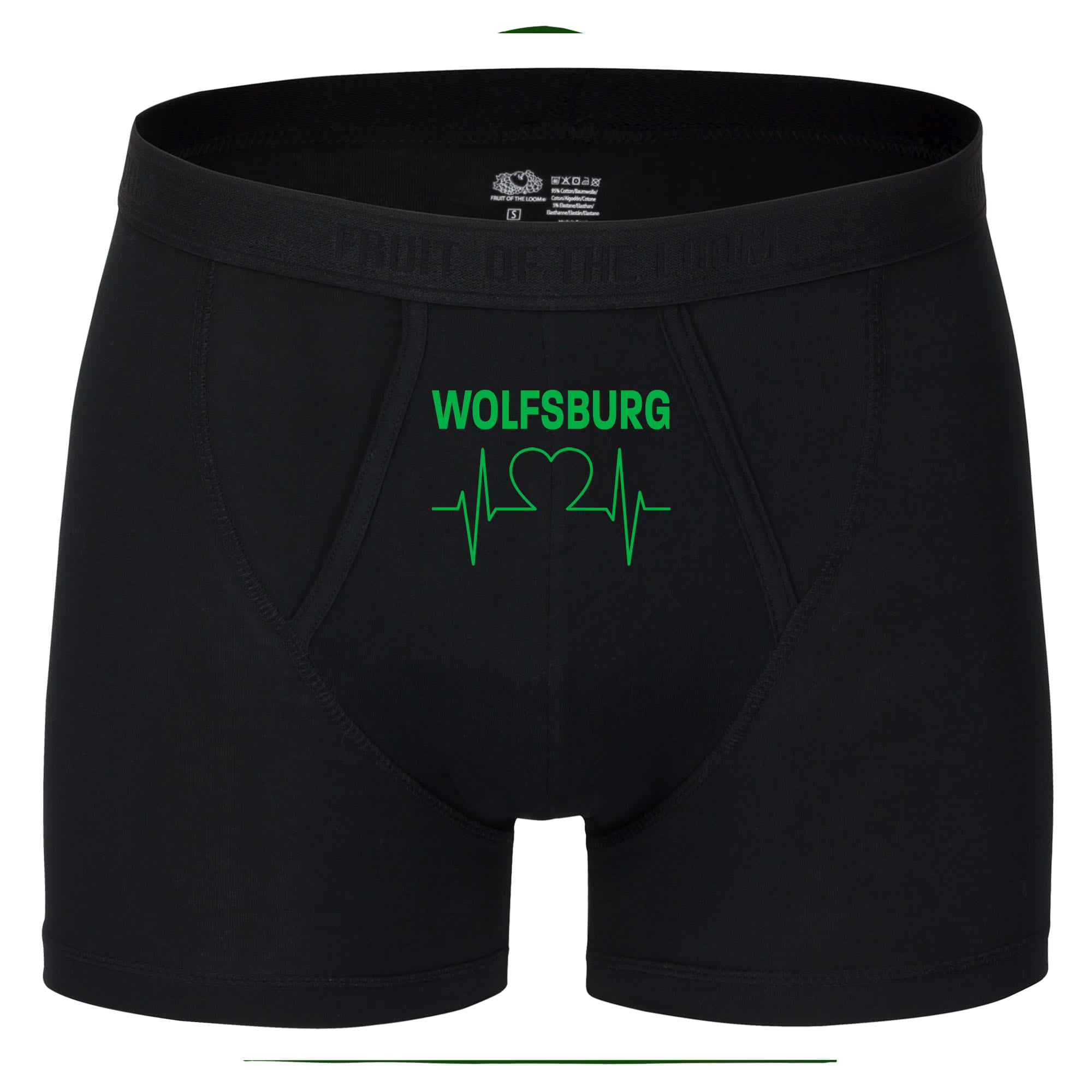 multifanshop Herren Boxer Short - Wolfsburg - Herzschlag - Druck gr&uuml;n - Unterw&auml;sche 