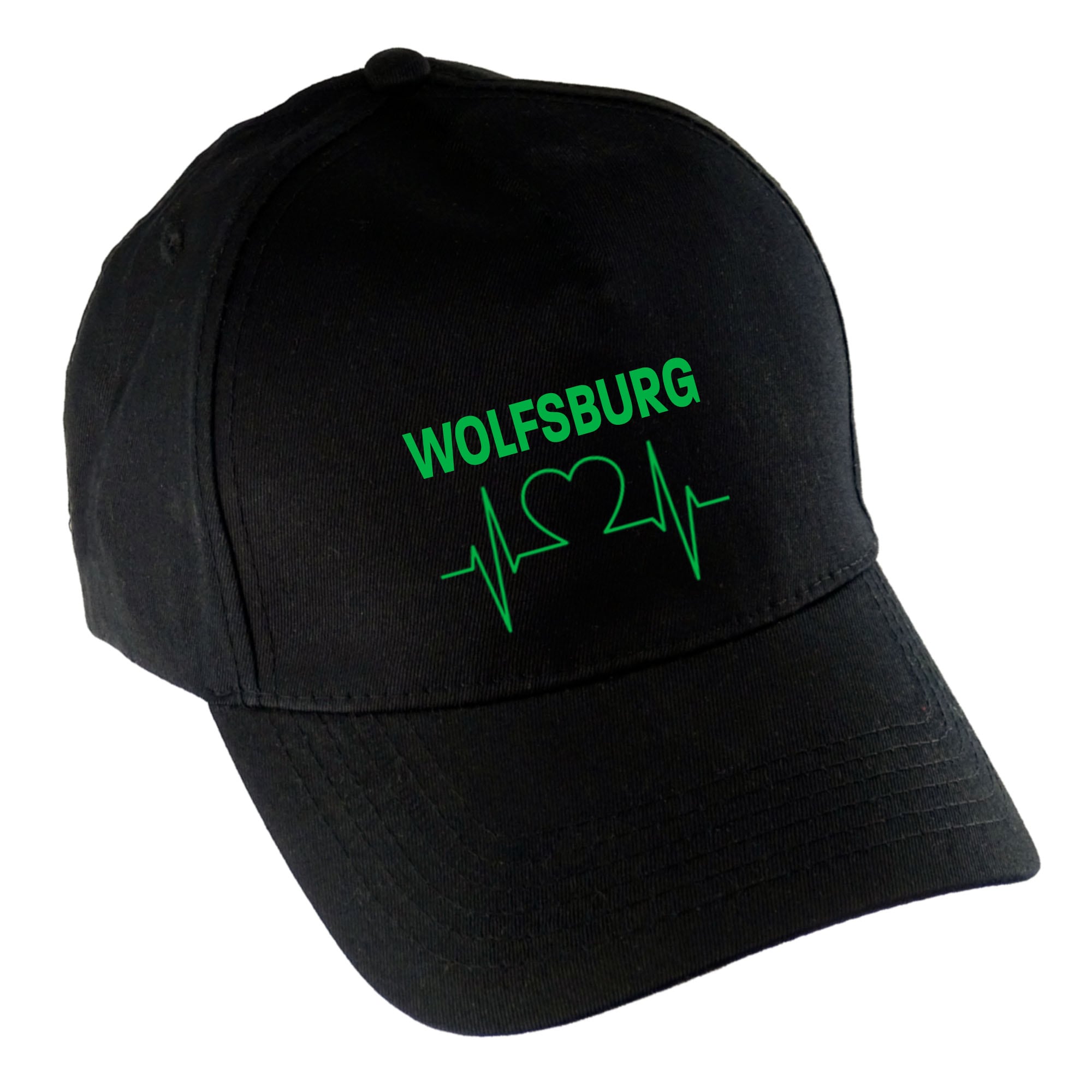 multifanshop Baseballcap - Wolfsburg - Herzschlag - Druck gr&uuml;n - M&uuml;tze 