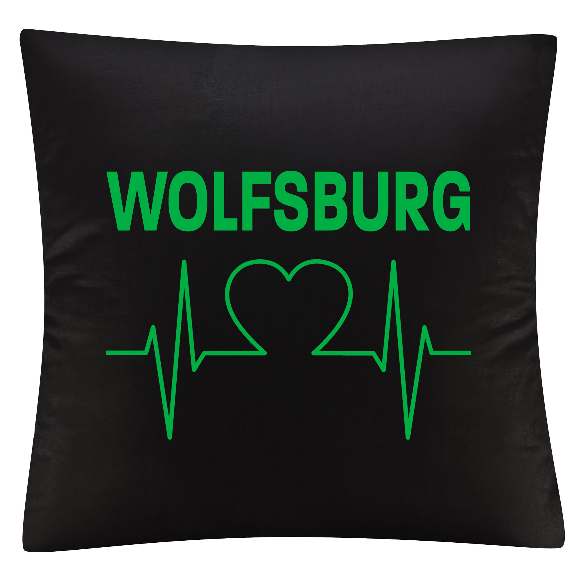 multifanshop Kissenbezug - Wolfsburg - Herzschlag - Druck gr&uuml;n - Kissen 