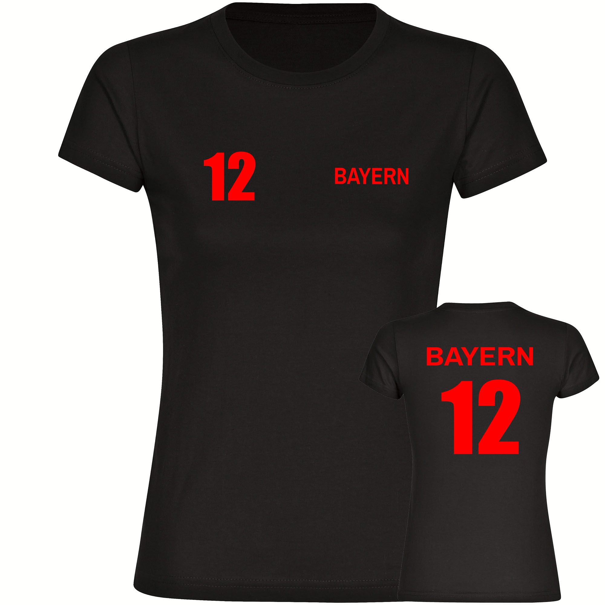 multifanshop Damen T-Shirt - Bayern - Trikot Nummer 12 - Druck rot - Frauen 