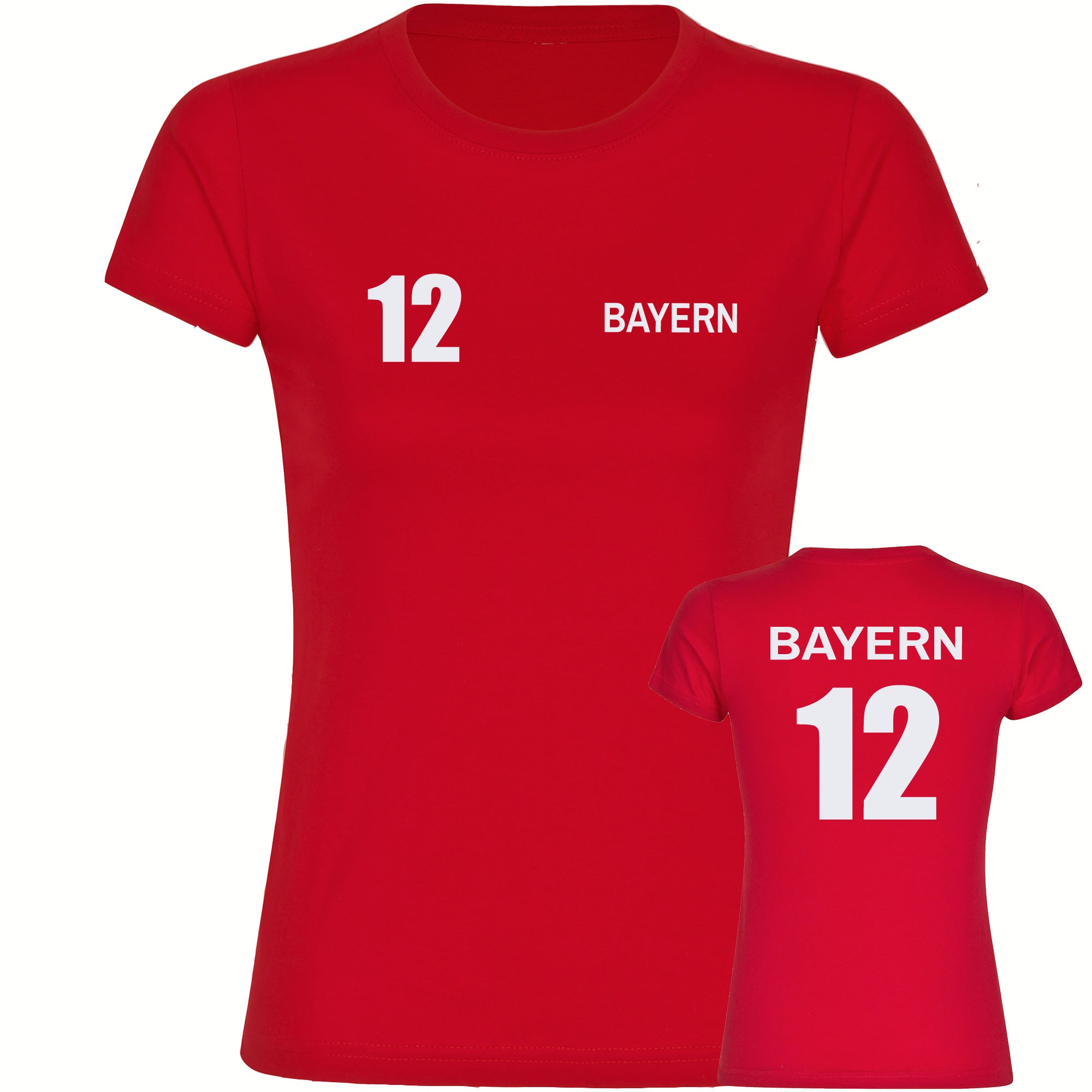 multifanshop Damen T-Shirt - Bayern - Trikot Nummer 12 - Druck wei&szlig; - Frauen 