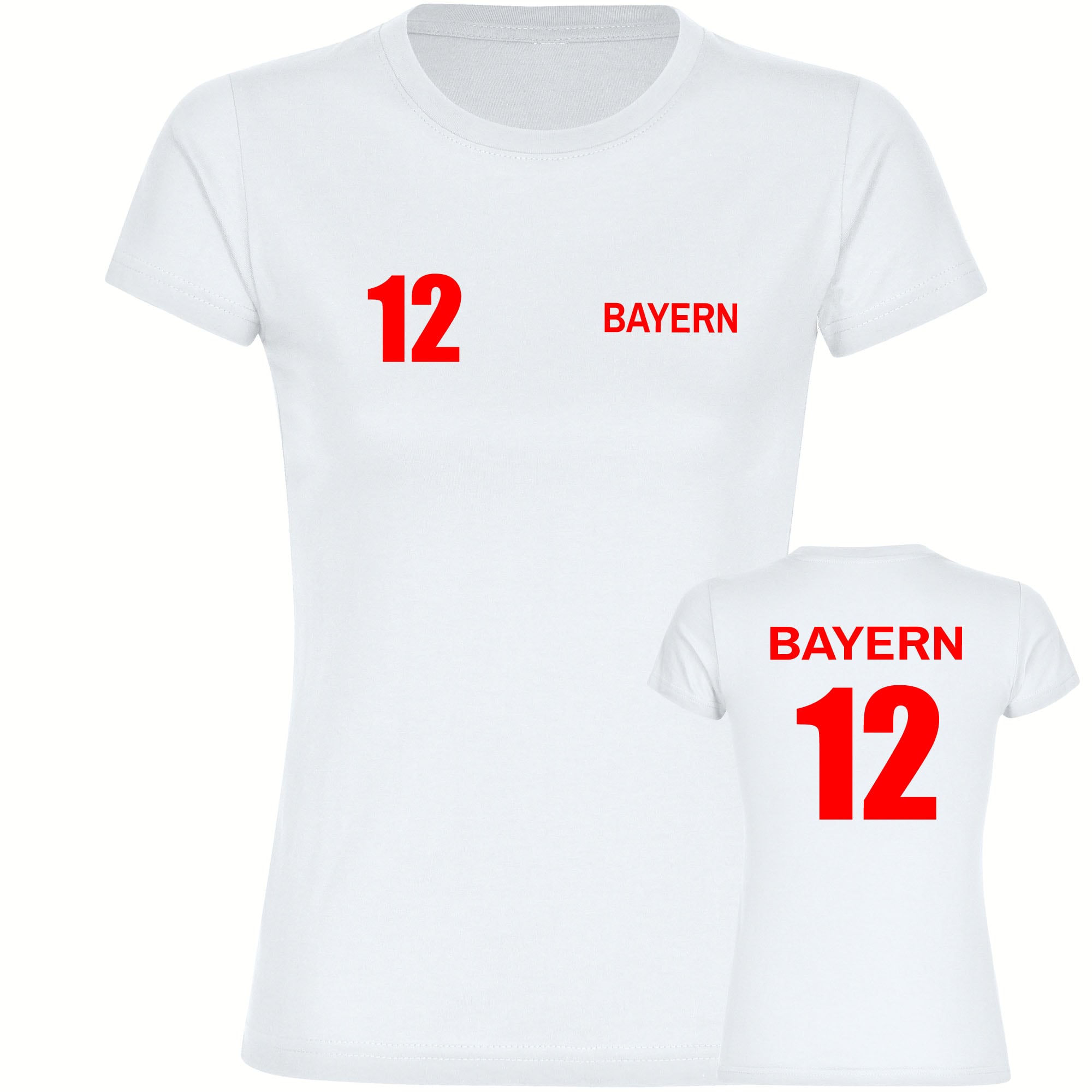 multifanshop Damen T-Shirt - Bayern - Trikot Nummer 12 - Druck rot - Frauen 