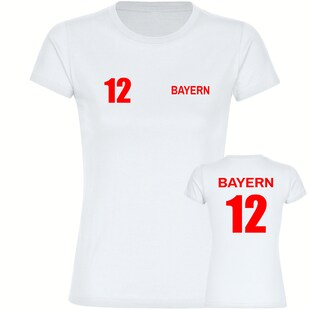 multifanshop Damen T-Shirt - Bayern - Trikot Nummer 12 - Druck rot - Frauen 