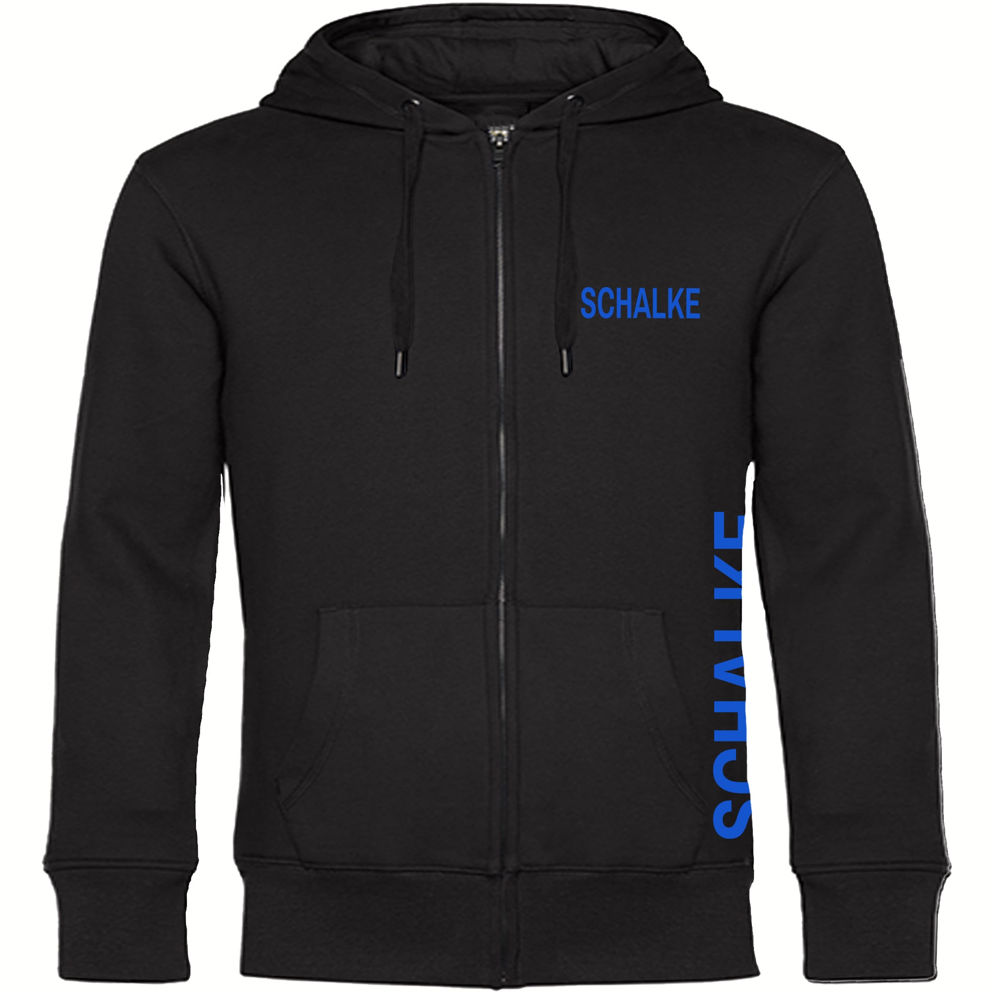 multifanshop Kapuzen Sweatshirt Jacke - Schalke - Brust & Seite - Druck blau - Sweat 