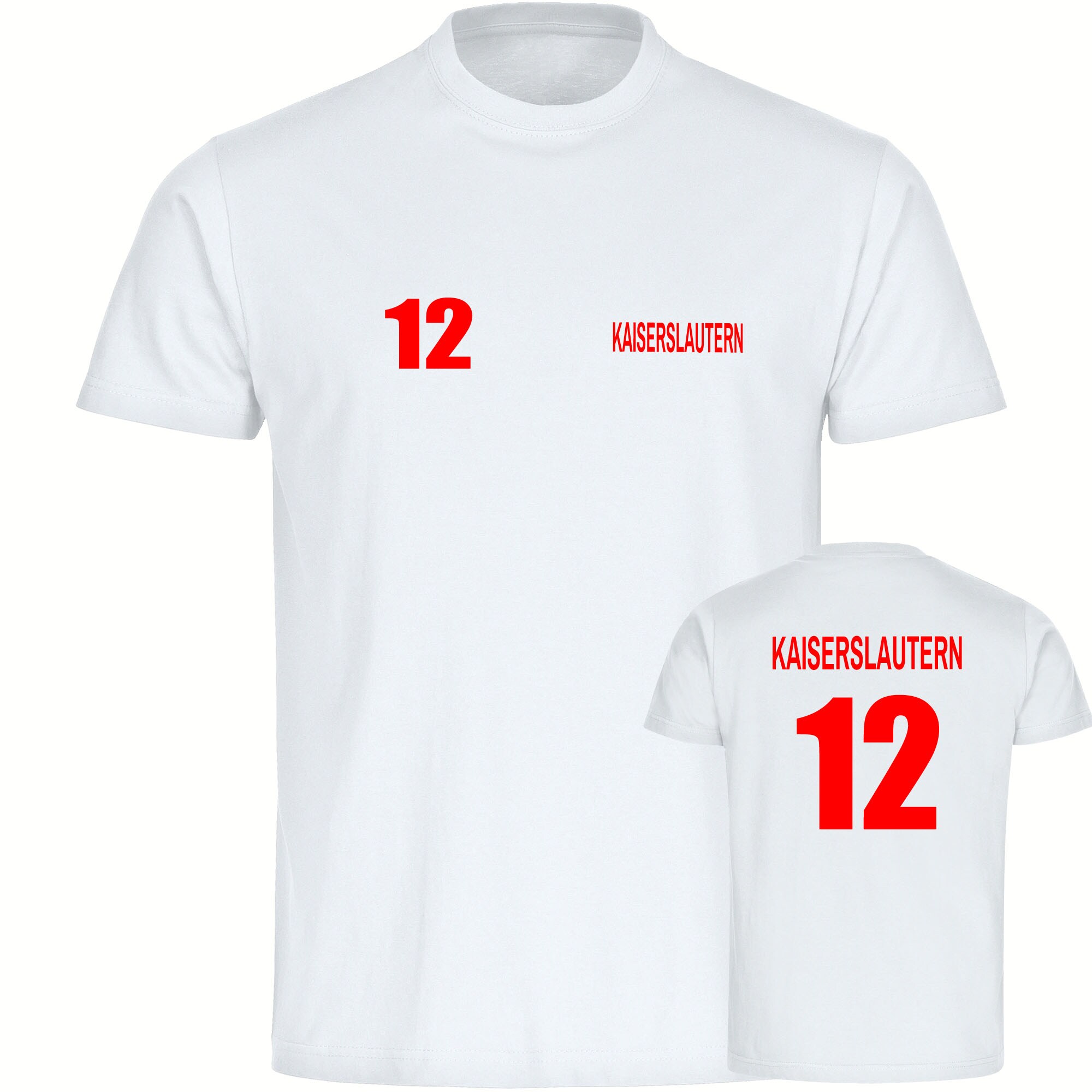 multifanshop Herren T-Shirt - Kaiserslautern - Trikot Nummer 12 - Druck rot - M&auml;nner 