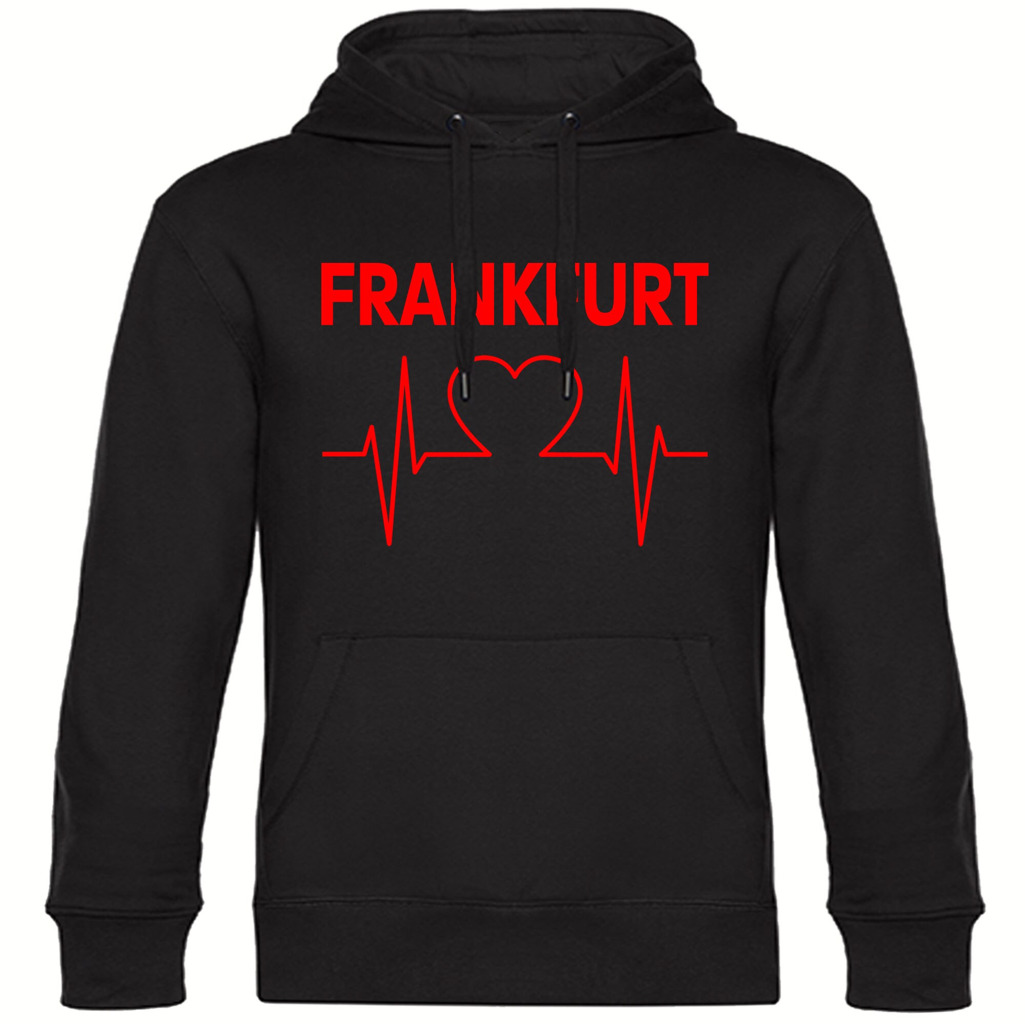 multifanshop Kapuzen Sweatshirt - Frankfurt - Herzschlag - Druck rot - Hoodie 