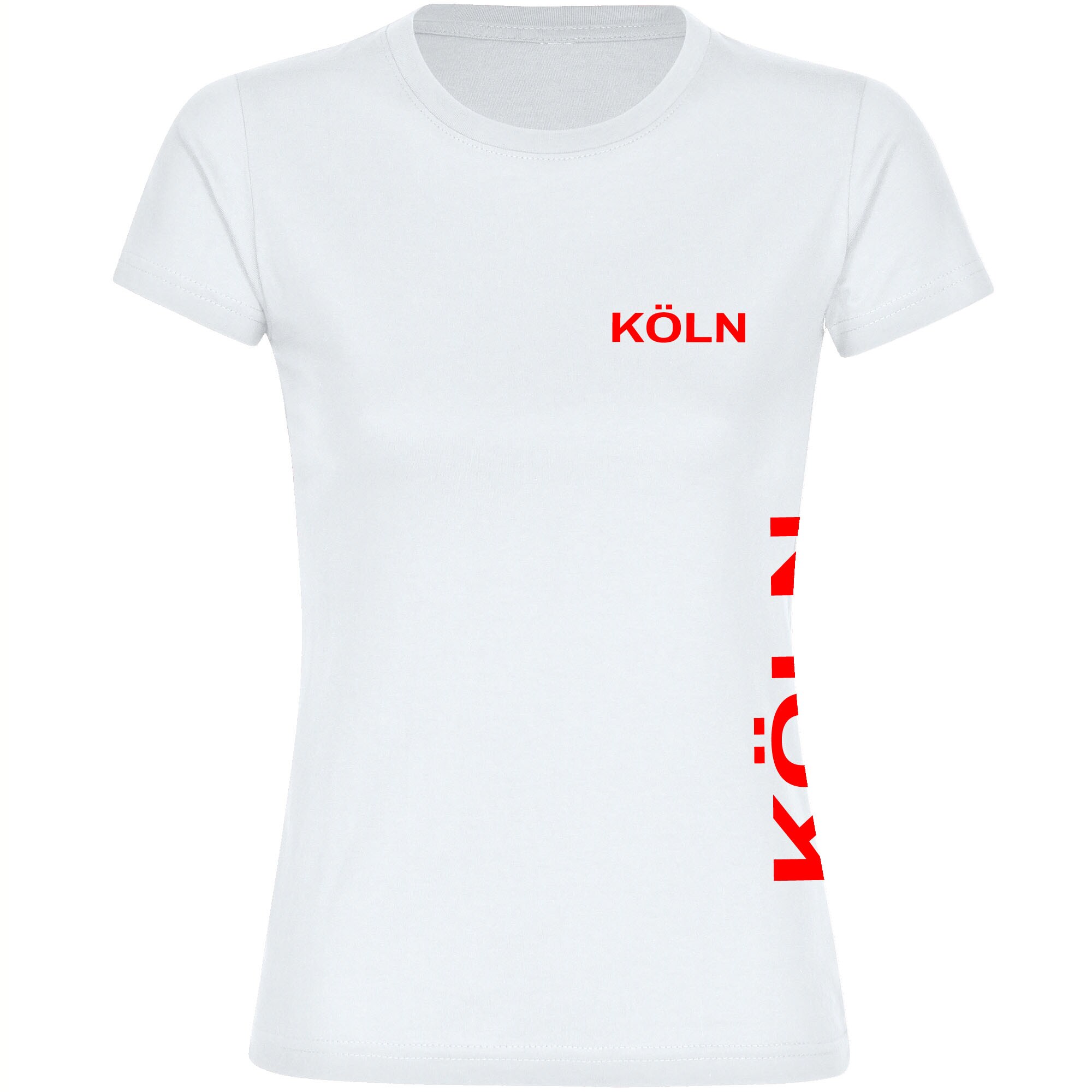 multifanshop Damen T-Shirt - K&ouml;ln - Brust & Seite - Druck rot - Frauen 