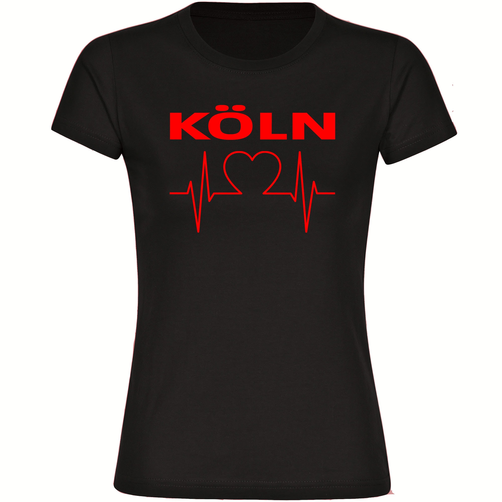 multifanshop Damen T-Shirt - K&ouml;ln - Herzschlag - Druck rot - Frauen 