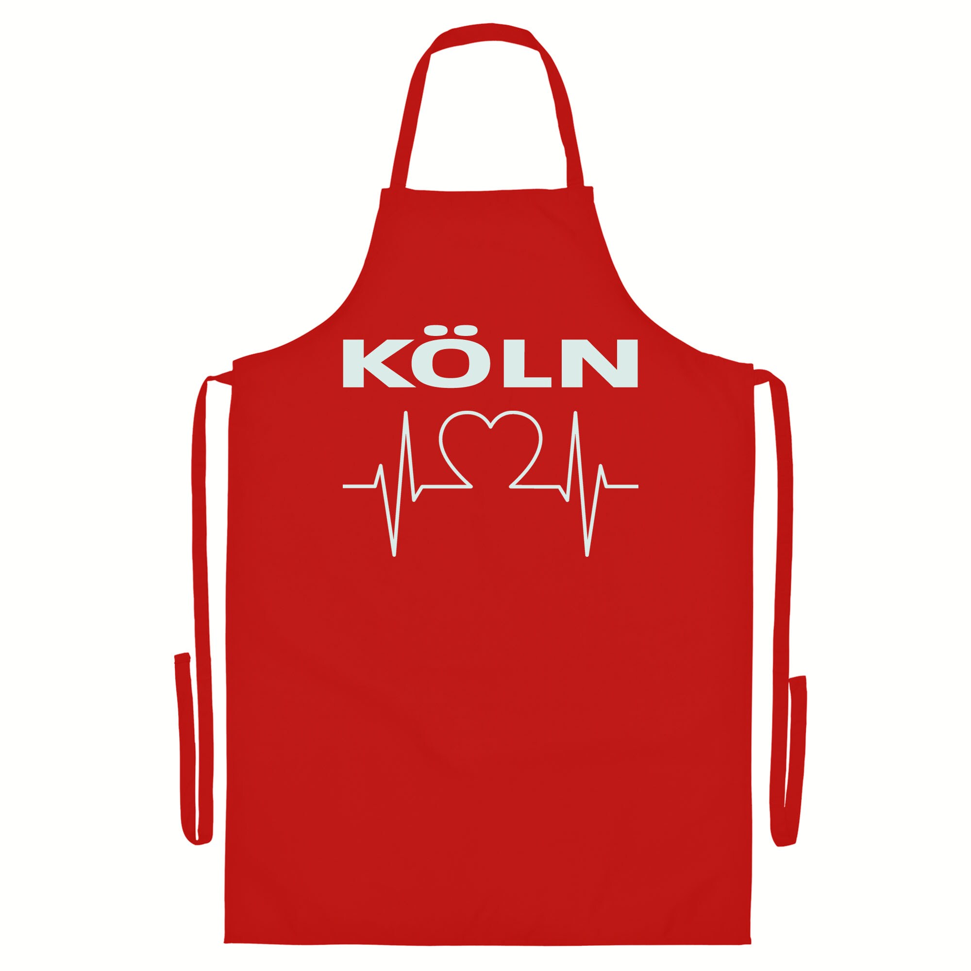 multifanshop Grillsch&uuml;rze - K&ouml;ln - Herzschlag - Druck wei&szlig; - Sch&uuml;rze 