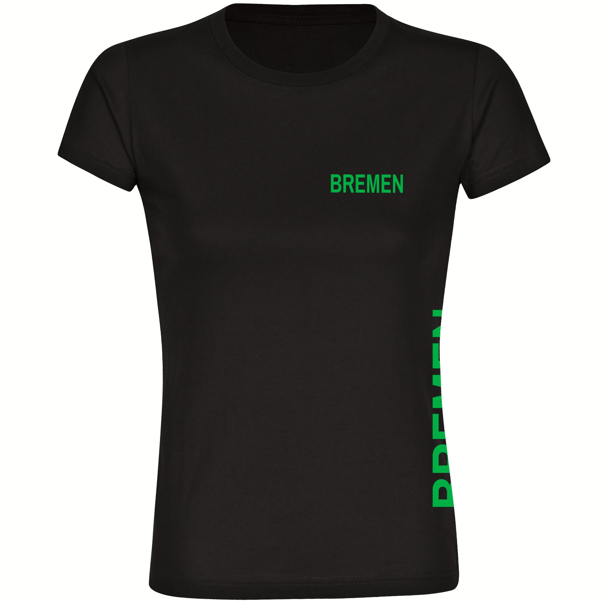 multifanshop Damen T-Shirt - Bremen - Brust & Seite - Druck gr&uuml;n - Frauen 