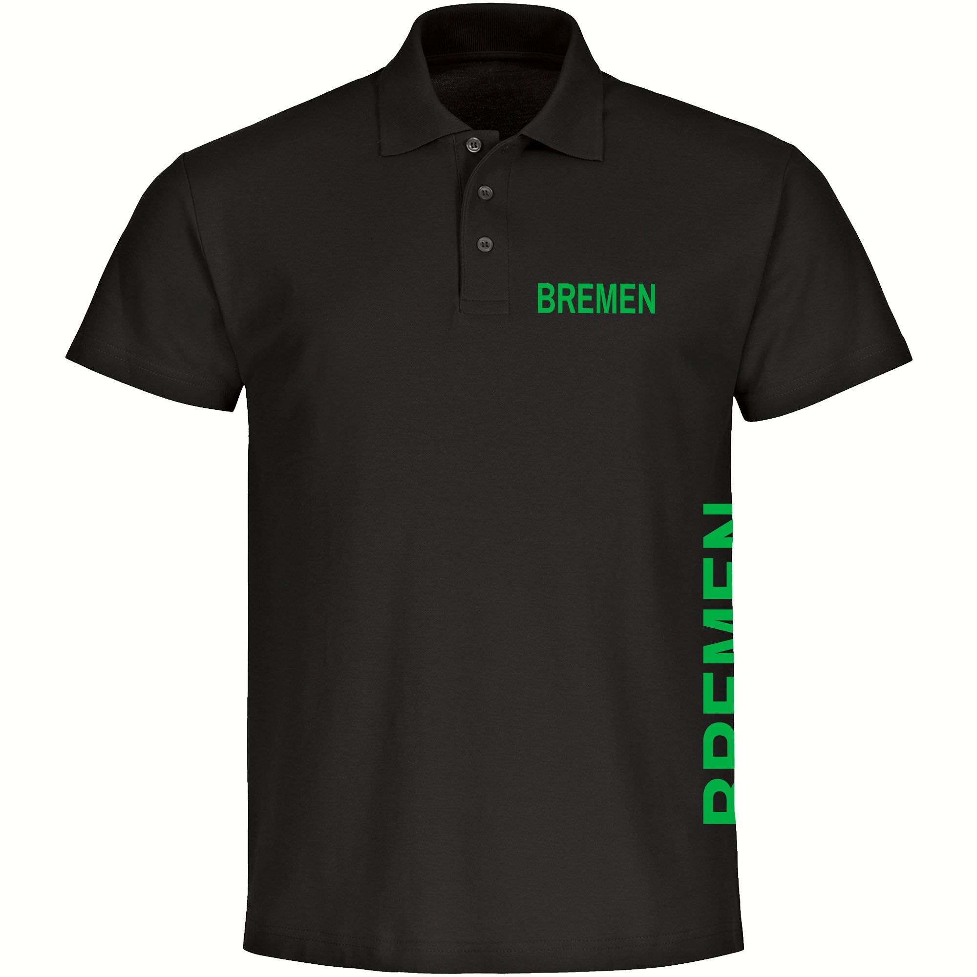 multifanshop Poloshirt - Bremen - Brust & Seite - Druck gr&uuml;n - Polo 
