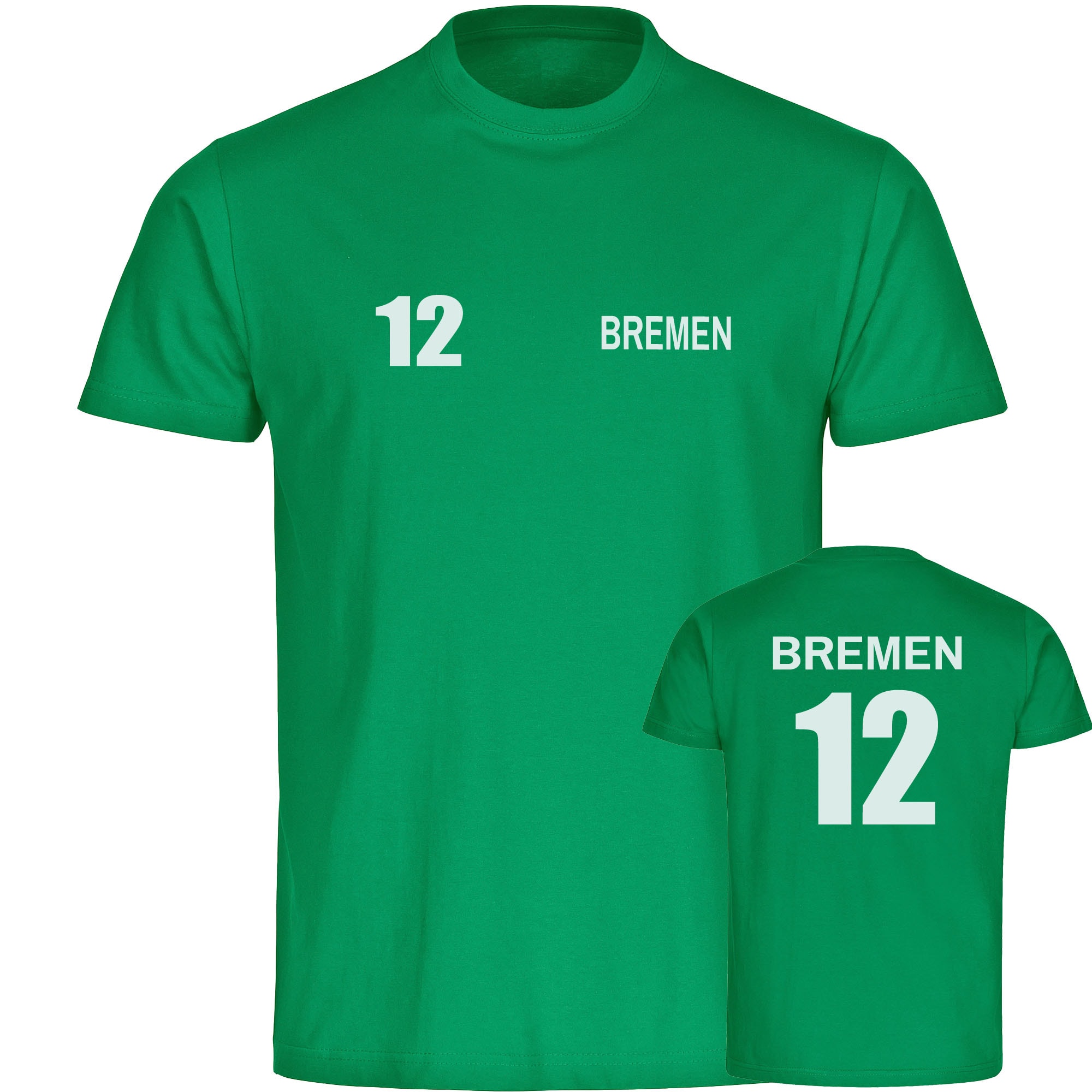 multifanshop Herren T-Shirt - Bremen - Trikot Nummer 12 - Druck wei&szlig; - M&auml;nner 