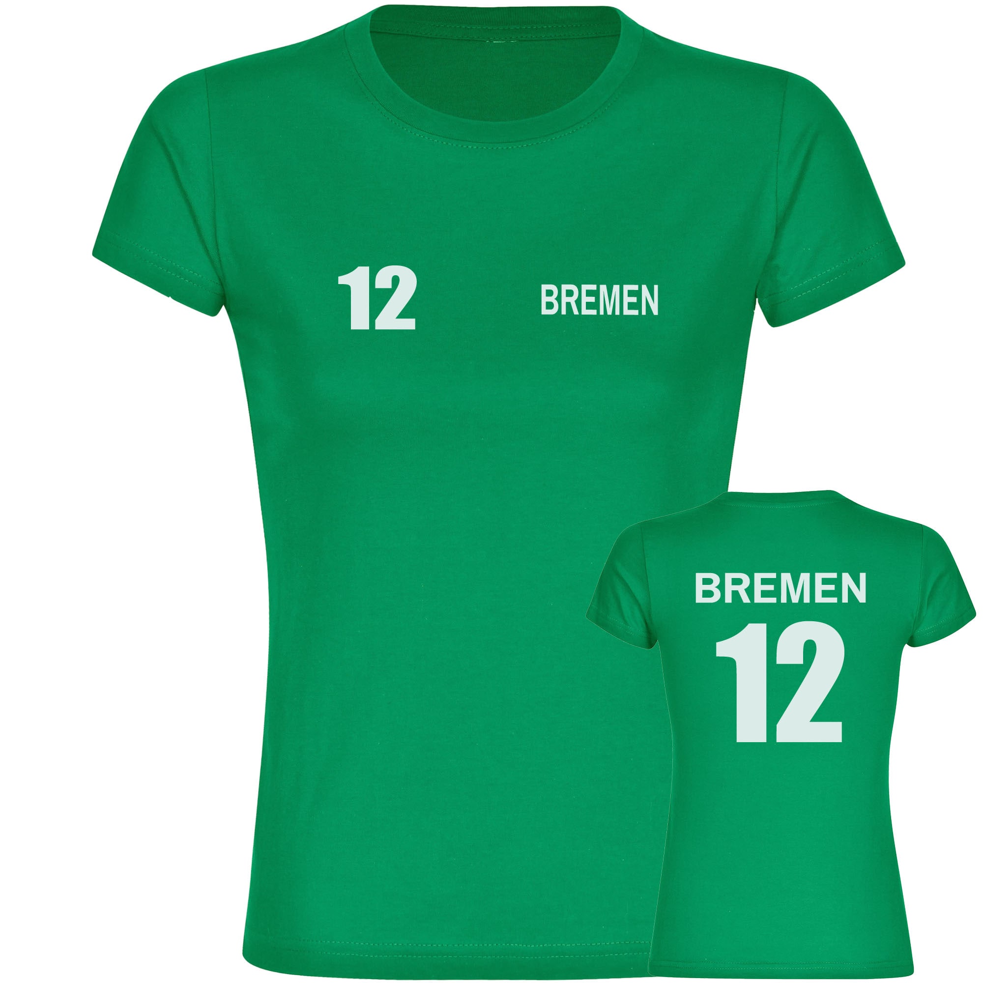 multifanshop Damen T-Shirt - Bremen - Trikot Nummer 12 - Druck wei&szlig; - Frauen 