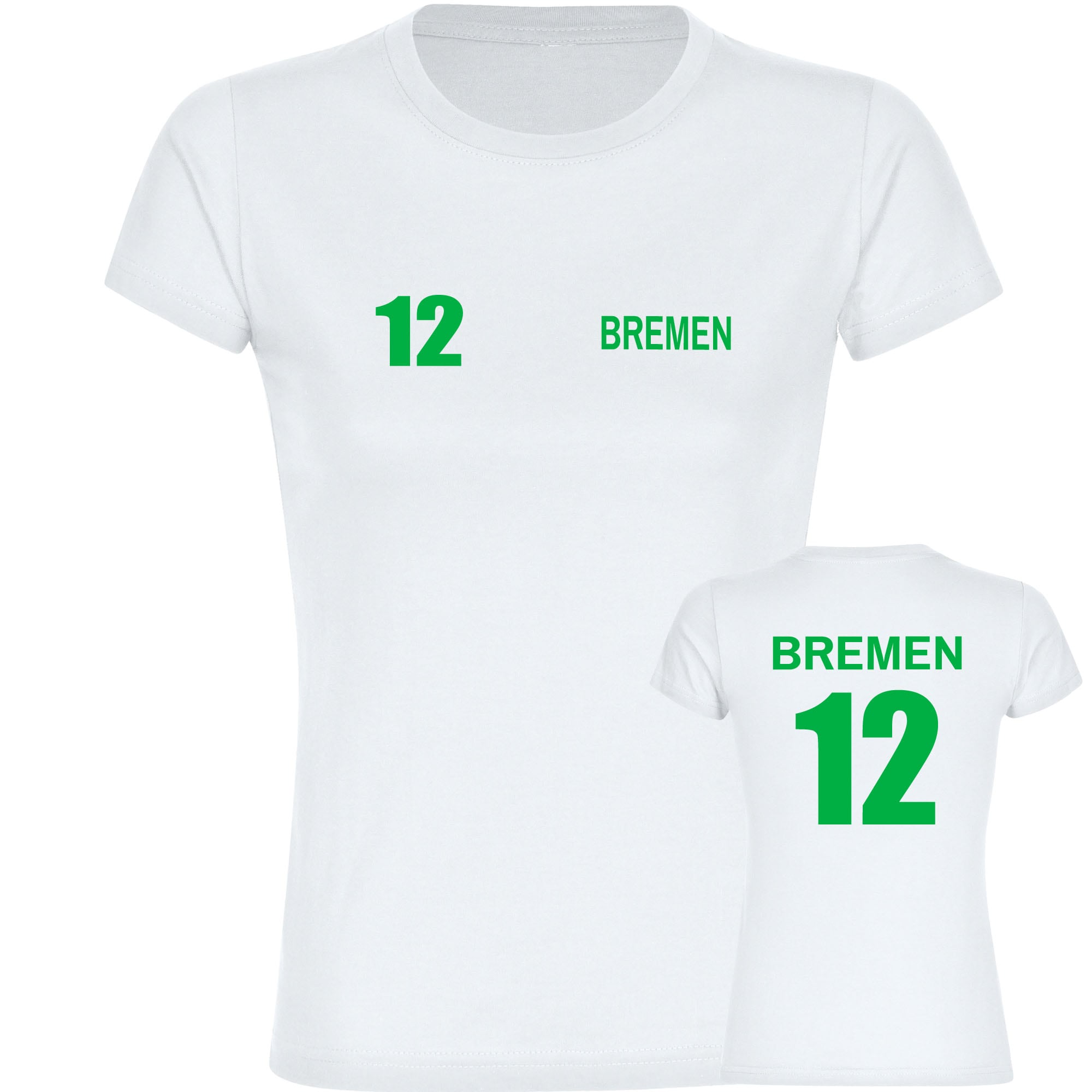 multifanshop Damen T-Shirt - Bremen - Trikot Nummer 12 - Druck gr&uuml;n - Frauen 