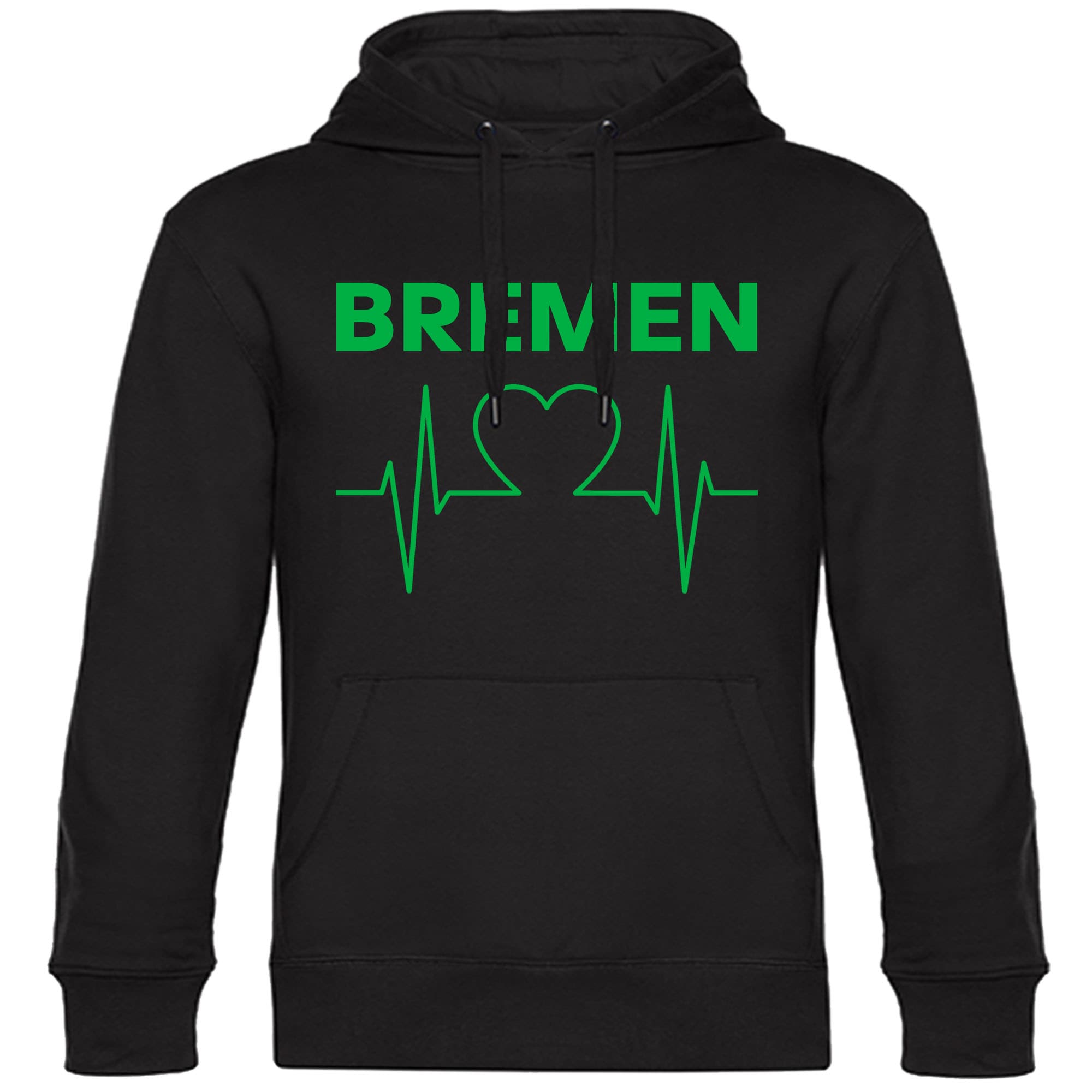 multifanshop Kapuzen Sweatshirt - Bremen - Herzschlag - Druck gr&uuml;n - Hoodie 