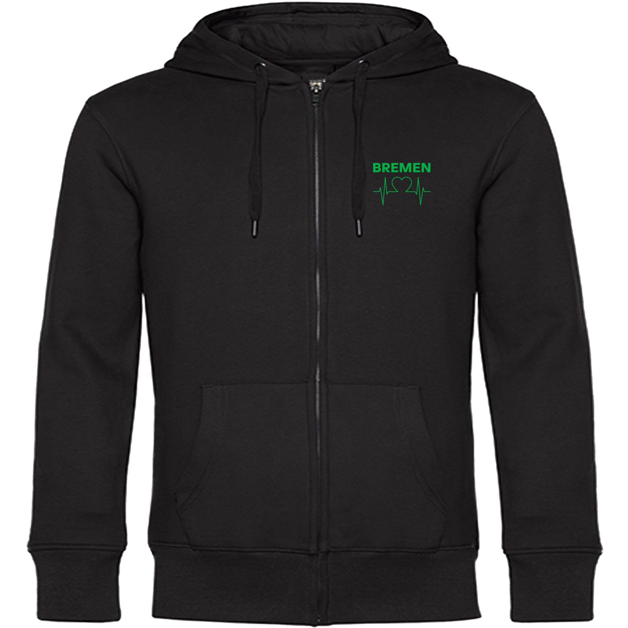 multifanshop Kapuzen Sweatshirt Jacke - Bremen - Herzschlag - Druck gr&uuml;n - Sweat 