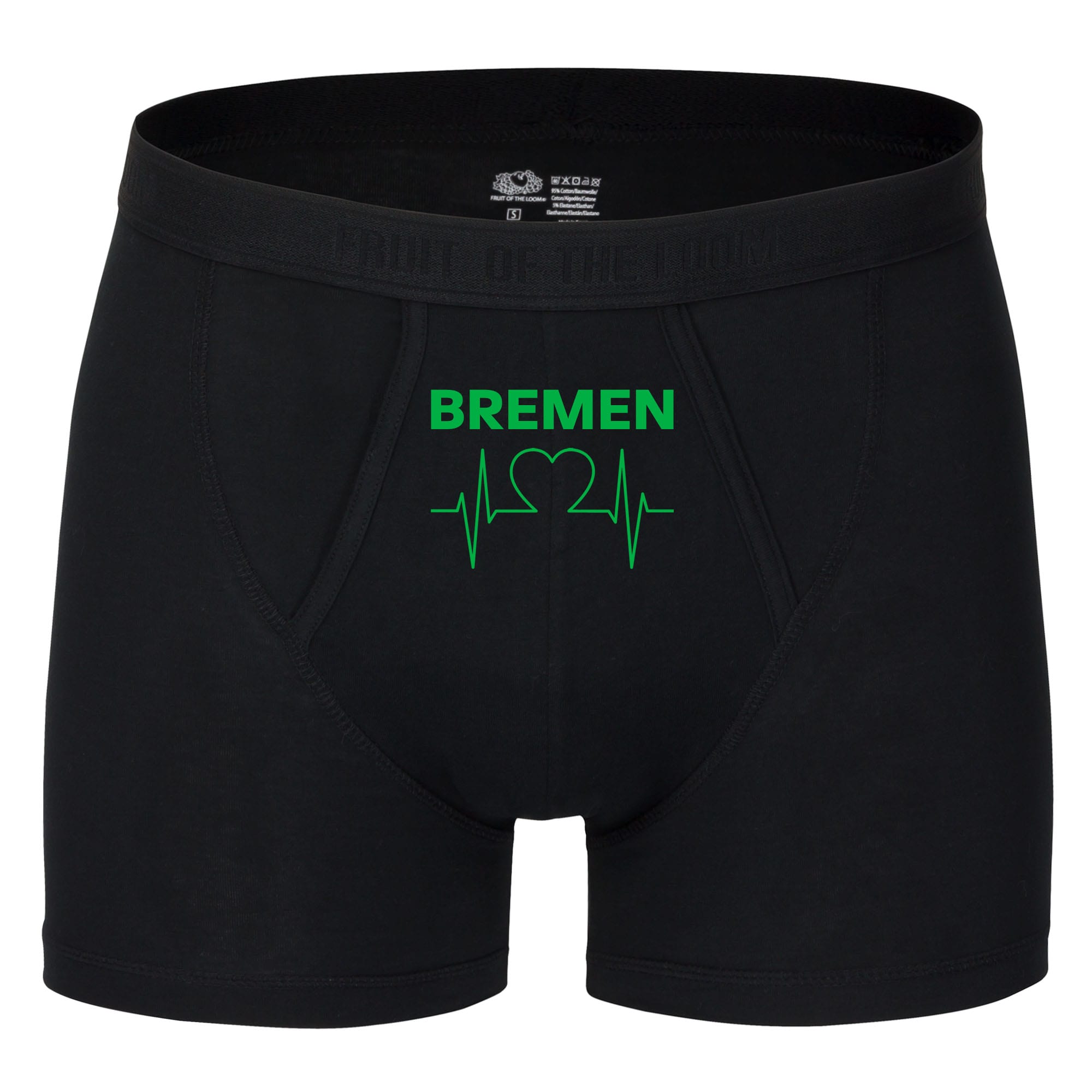 multifanshop Herren Boxer Short - Bremen - Herzschlag - Druck gr&uuml;n - Unterw&auml;sche 