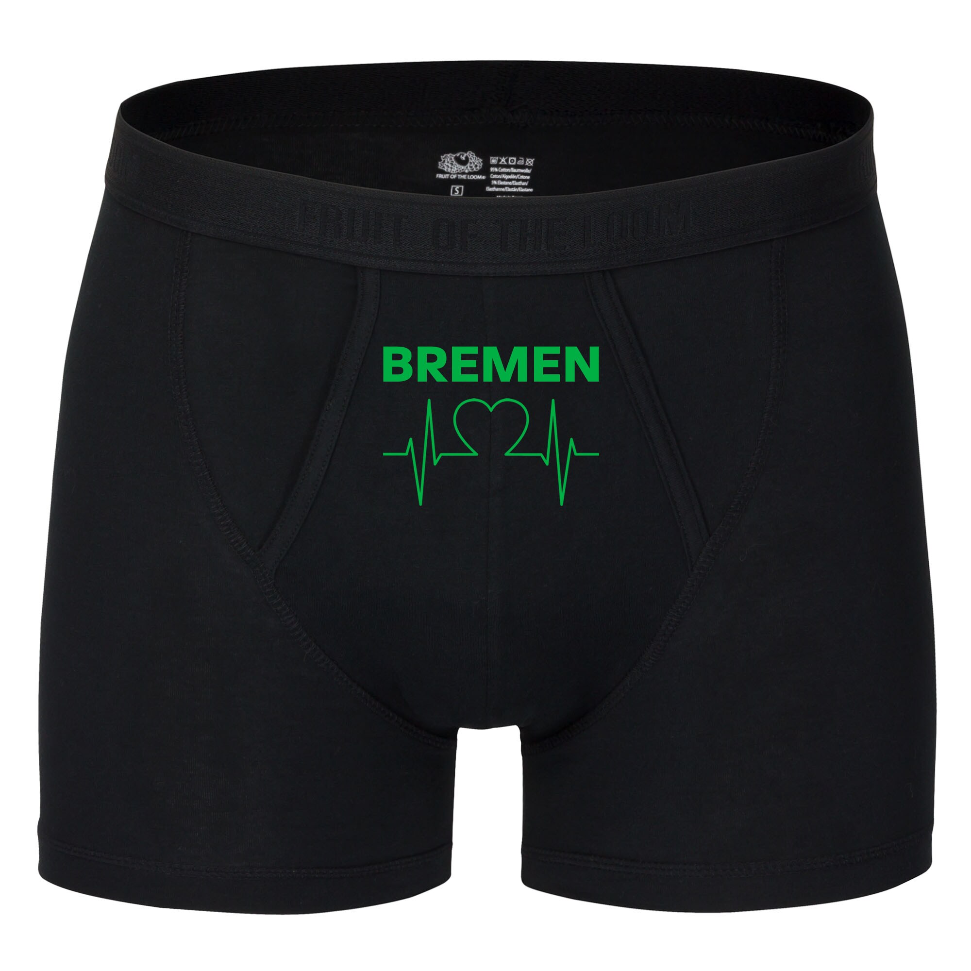 multifanshop Herren Boxer Short - Bremen - Herzschlag - Druck gr&uuml;n - Unterw&auml;sche 