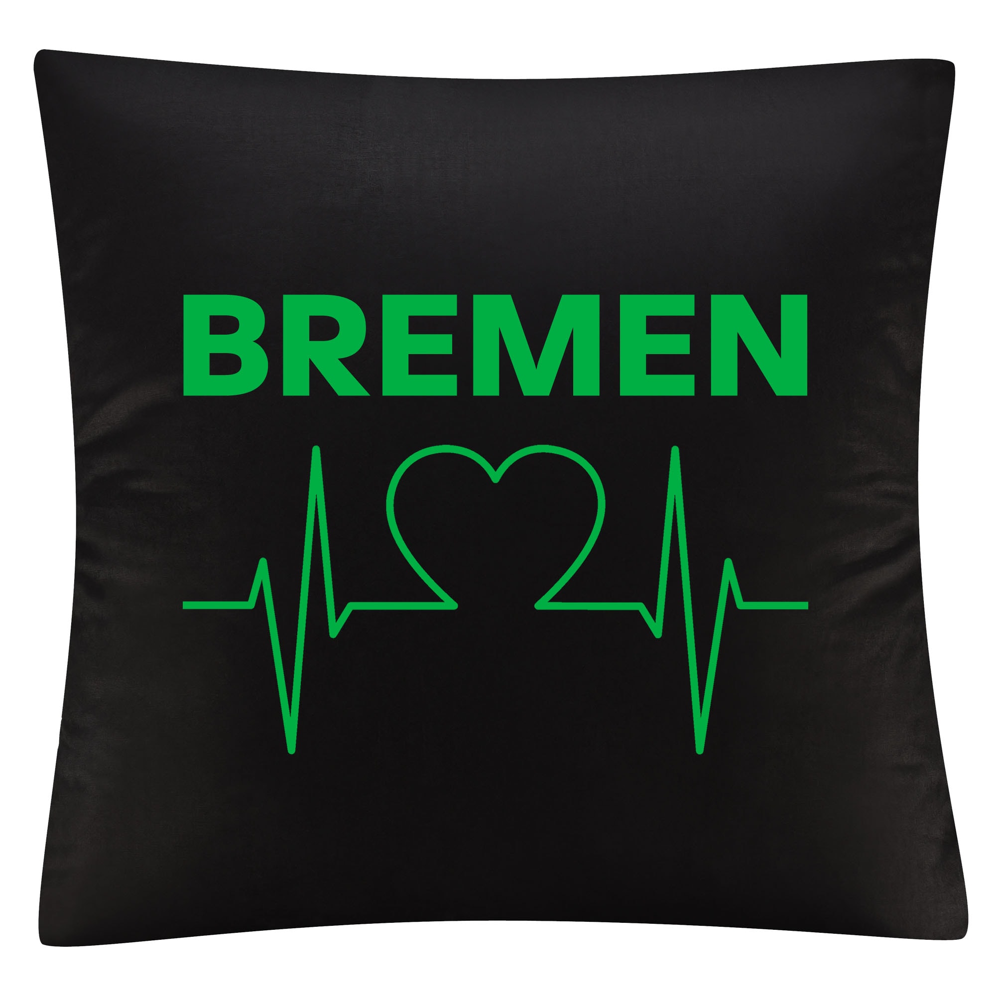 multifanshop Kissenbezug - Bremen - Herzschlag - Druck gr&uuml;n - Kissen 