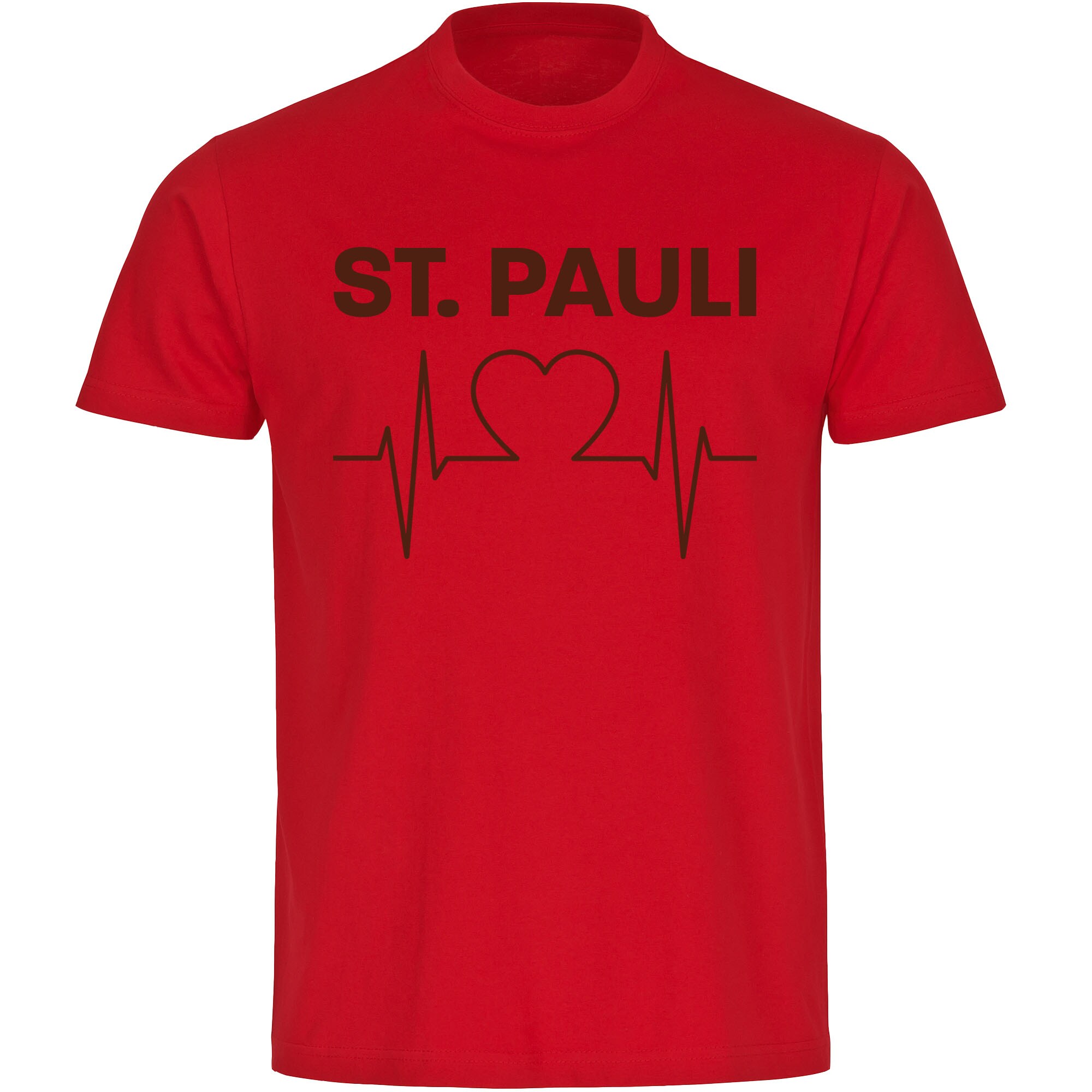 multifanshop Herren T-Shirt - St. Pauli - Herzschlag - Druck braun - M&auml;nner 