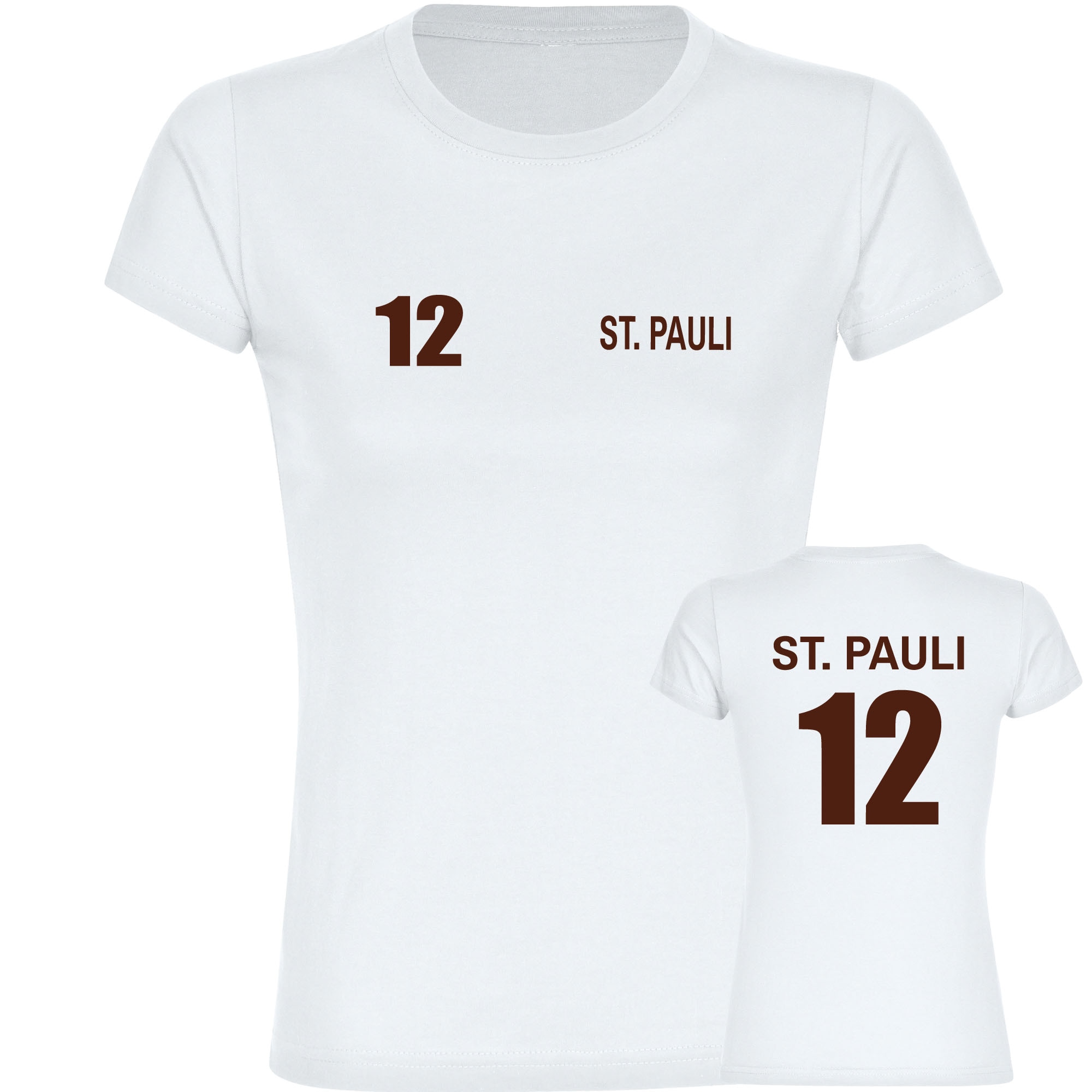multifanshop Damen T-Shirt - St. Pauli - Trikot Nummer 12 - Druck braun - Frauen 