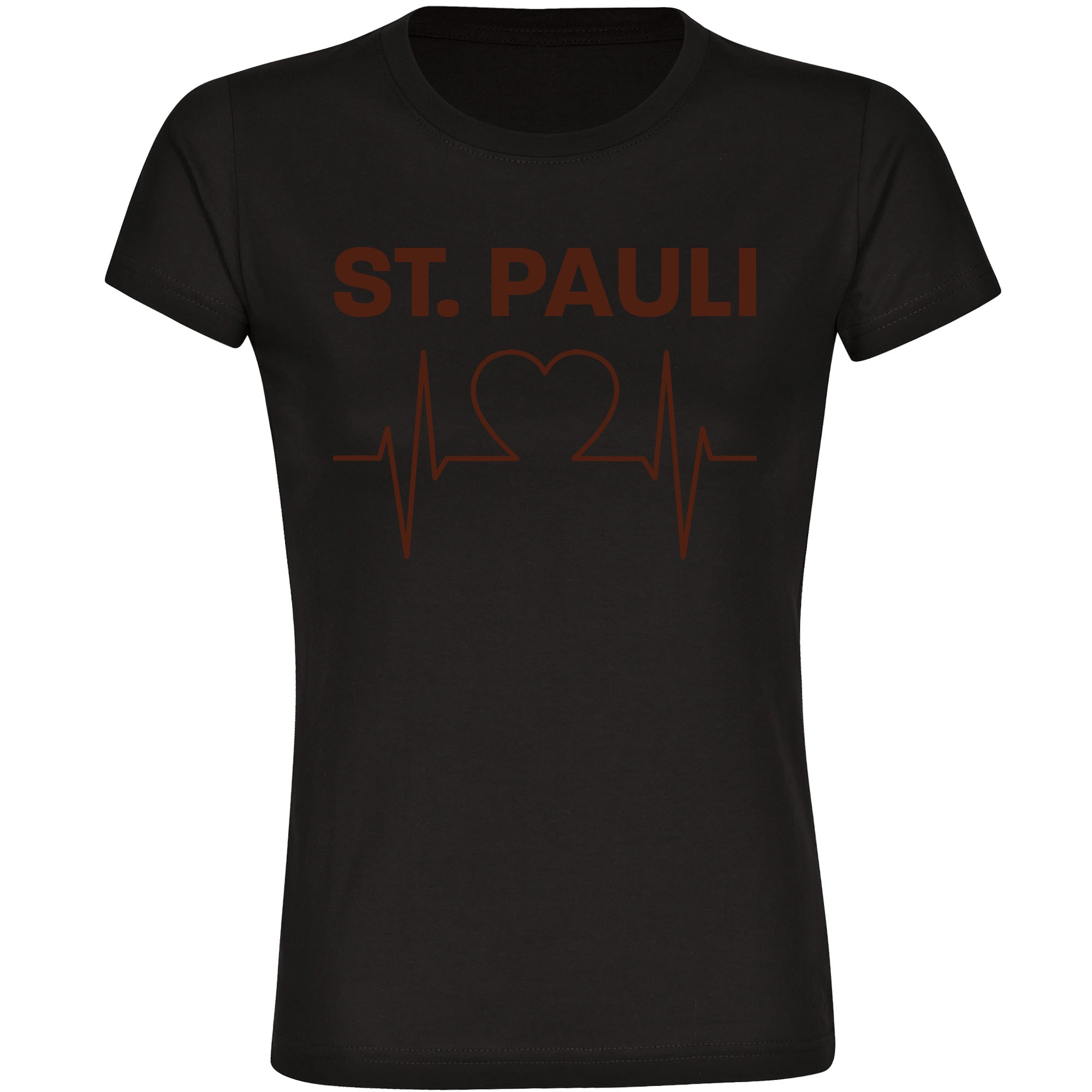 multifanshop Damen T-Shirt - St. Pauli - Herzschlag - Druck braun - Frauen 
