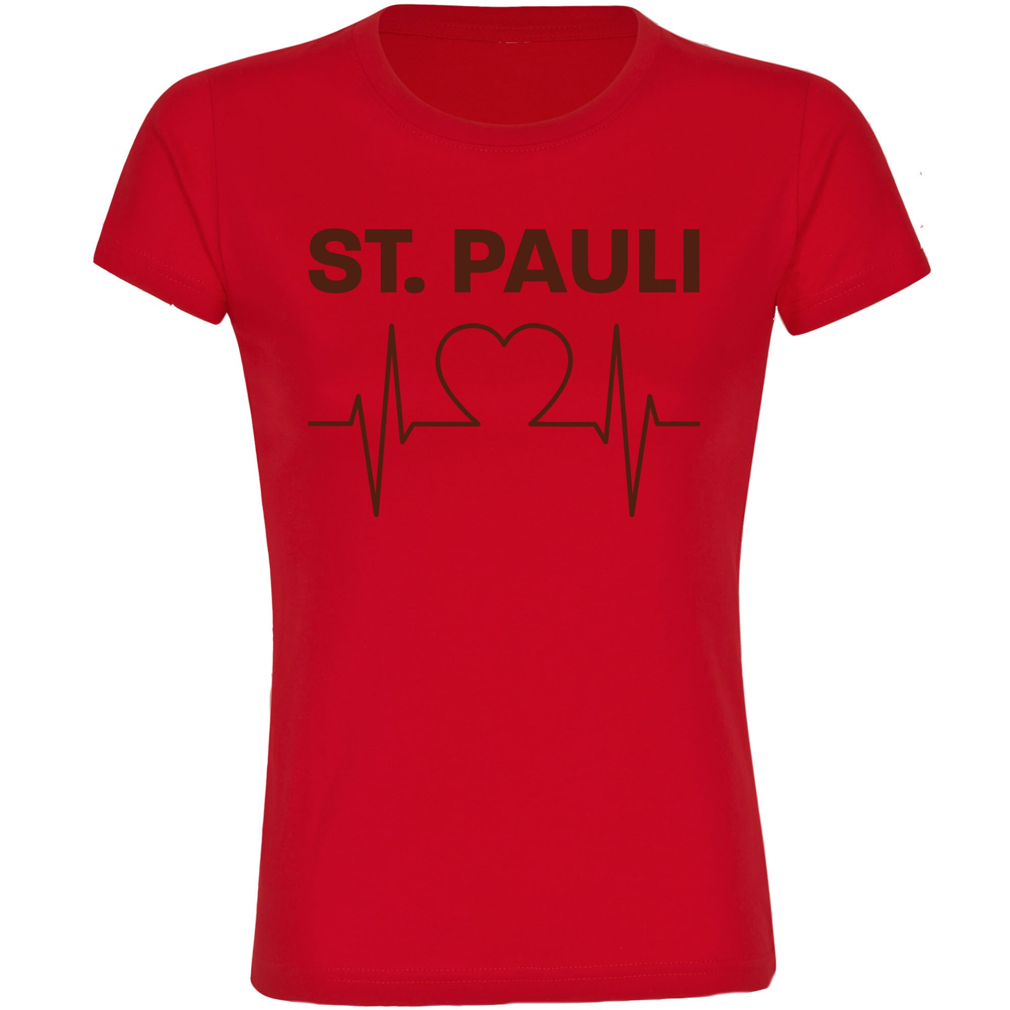 multifanshop Damen T-Shirt - St. Pauli - Herzschlag - Druck braun - Frauen 