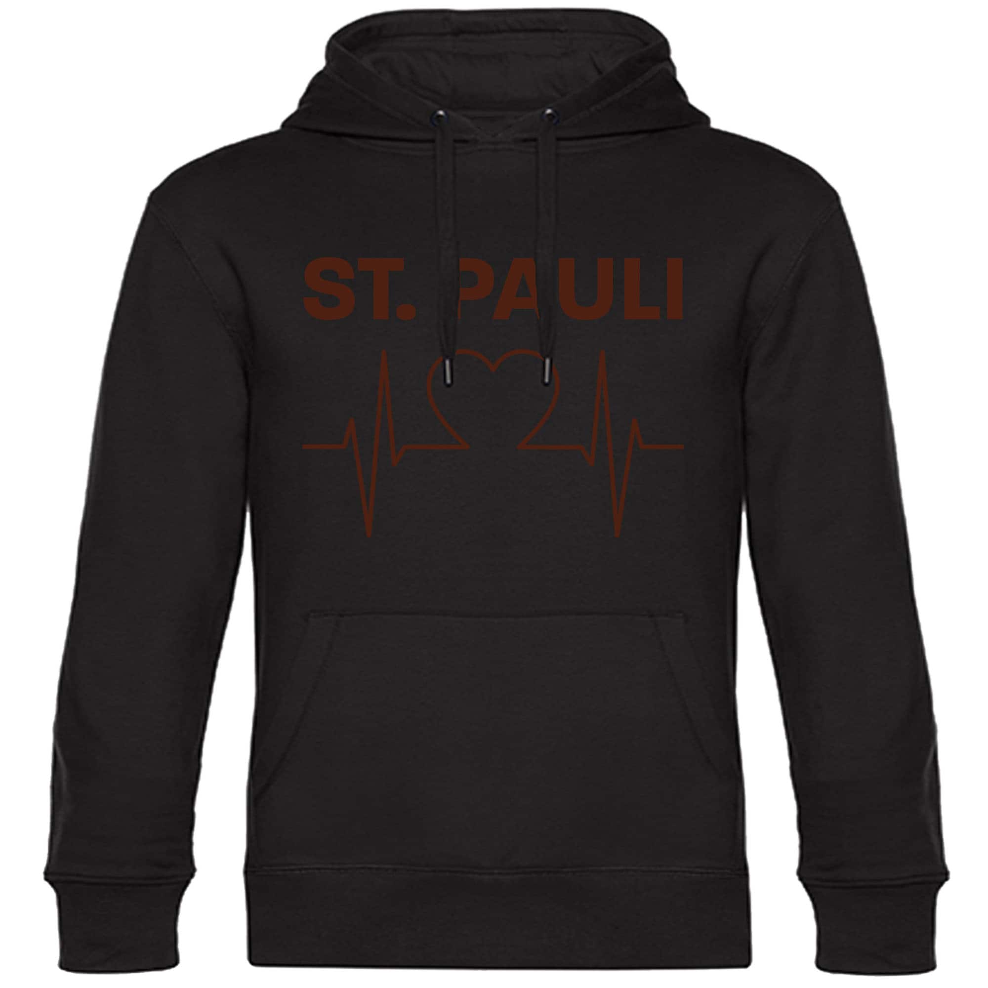multifanshop Kapuzen Sweatshirt - St. Pauli - Herzschlag - Druck braun - Hoodie 