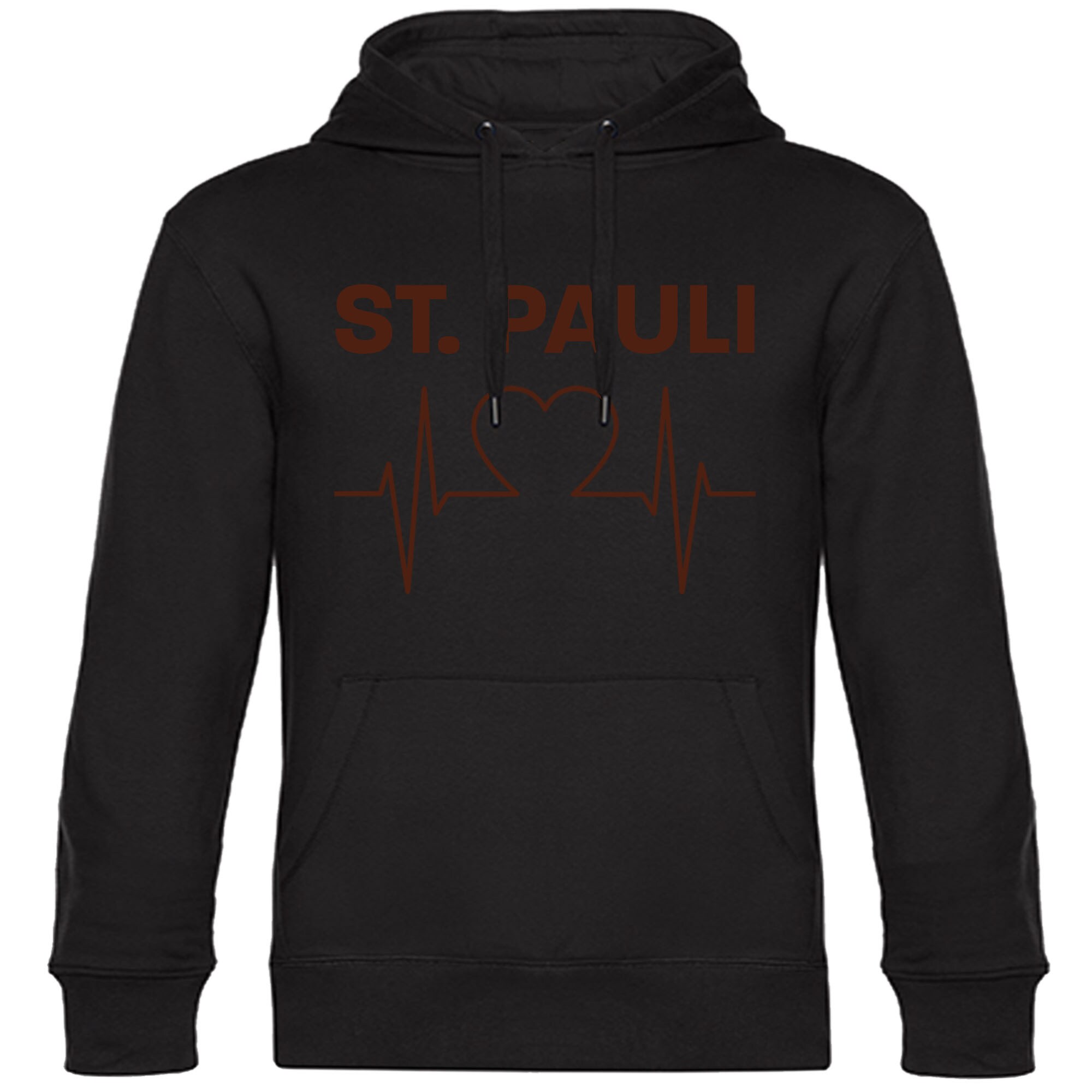 multifanshop Kapuzen Sweatshirt - St. Pauli - Herzschlag - Druck braun - Hoodie 