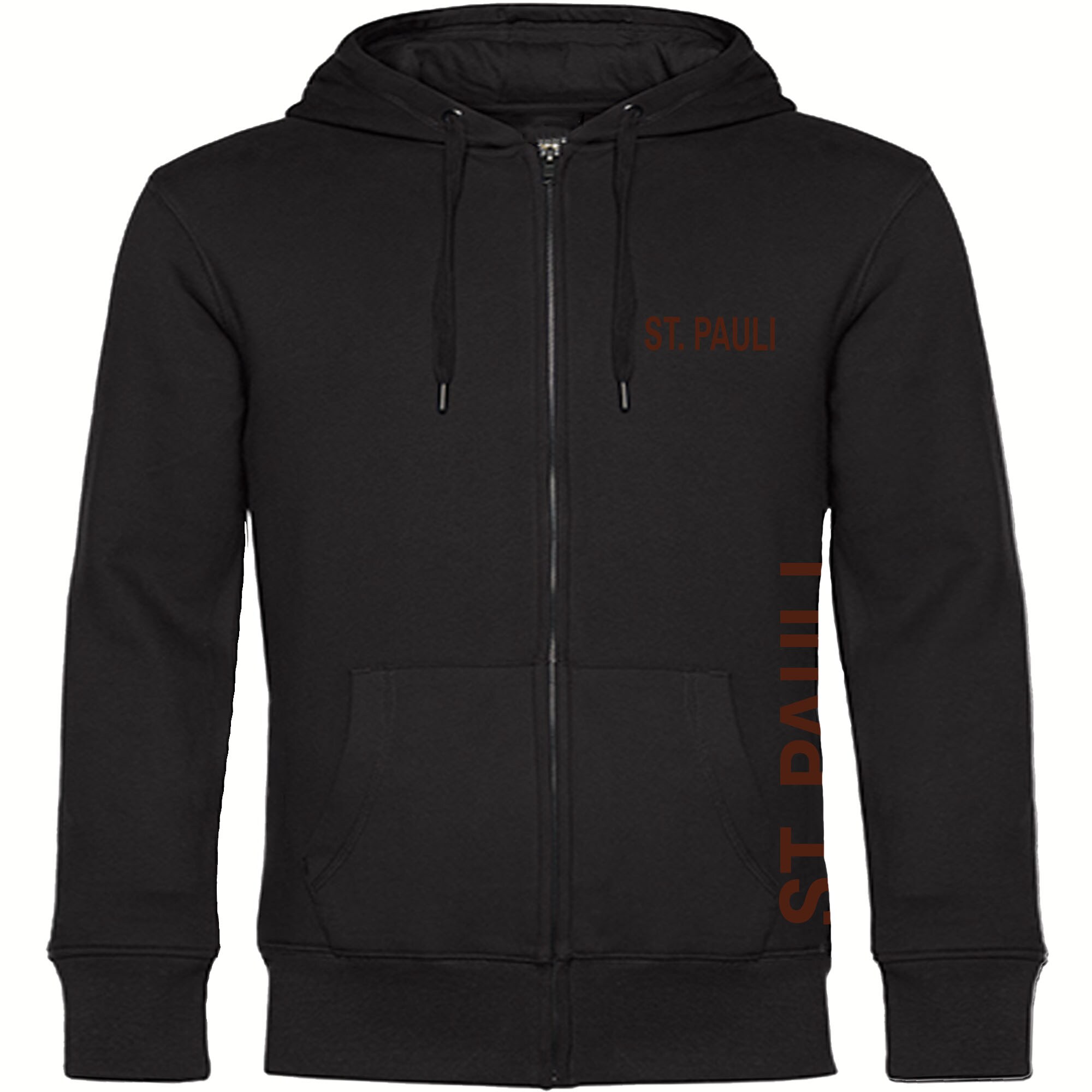 multifanshop Kapuzen Sweatshirt Jacke - St. Pauli - Brust & Seite - Druck braun - Sweat 