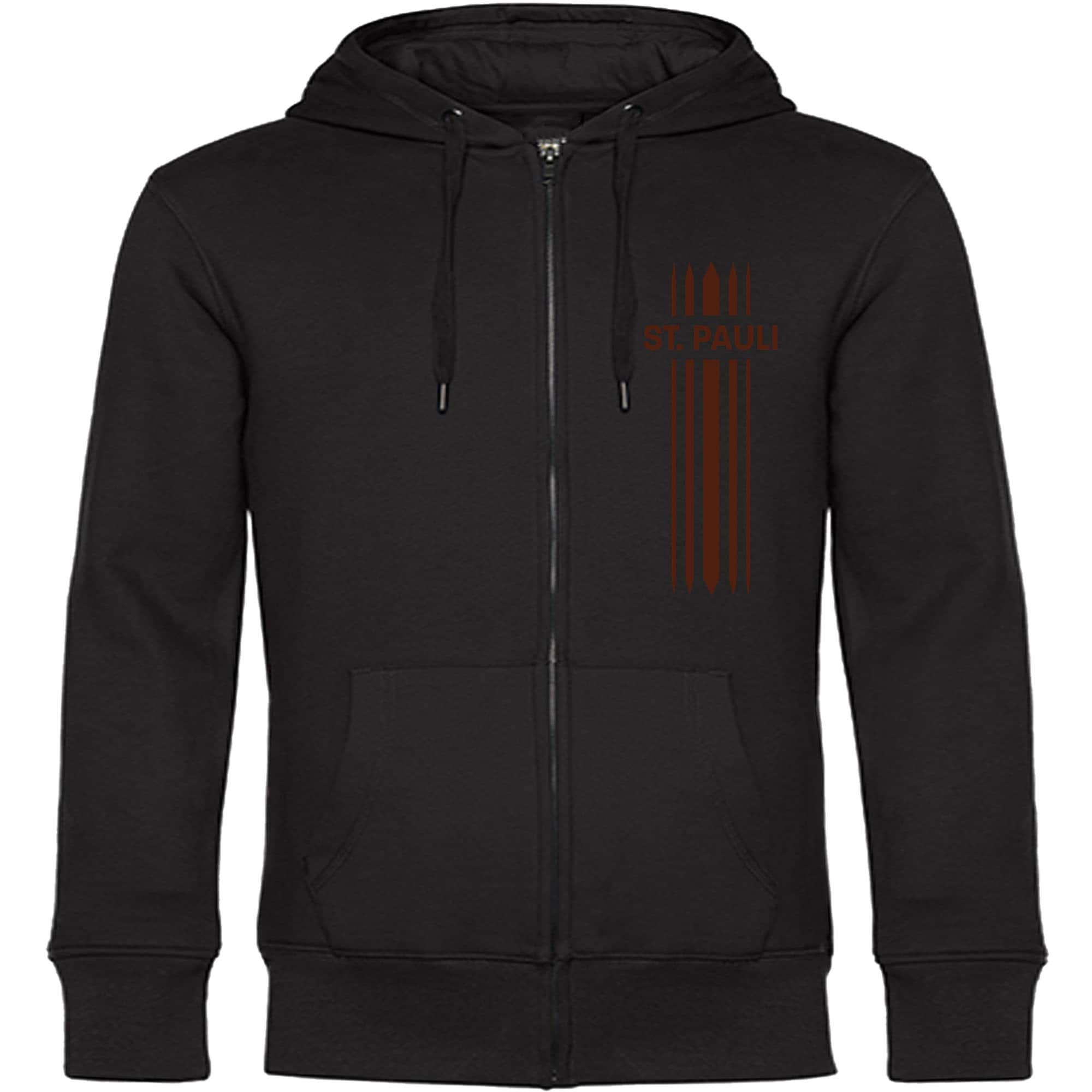 multifanshop Kapuzen Sweatshirt Jacke - St. Pauli - Streifen - Druck braun - Jacke 