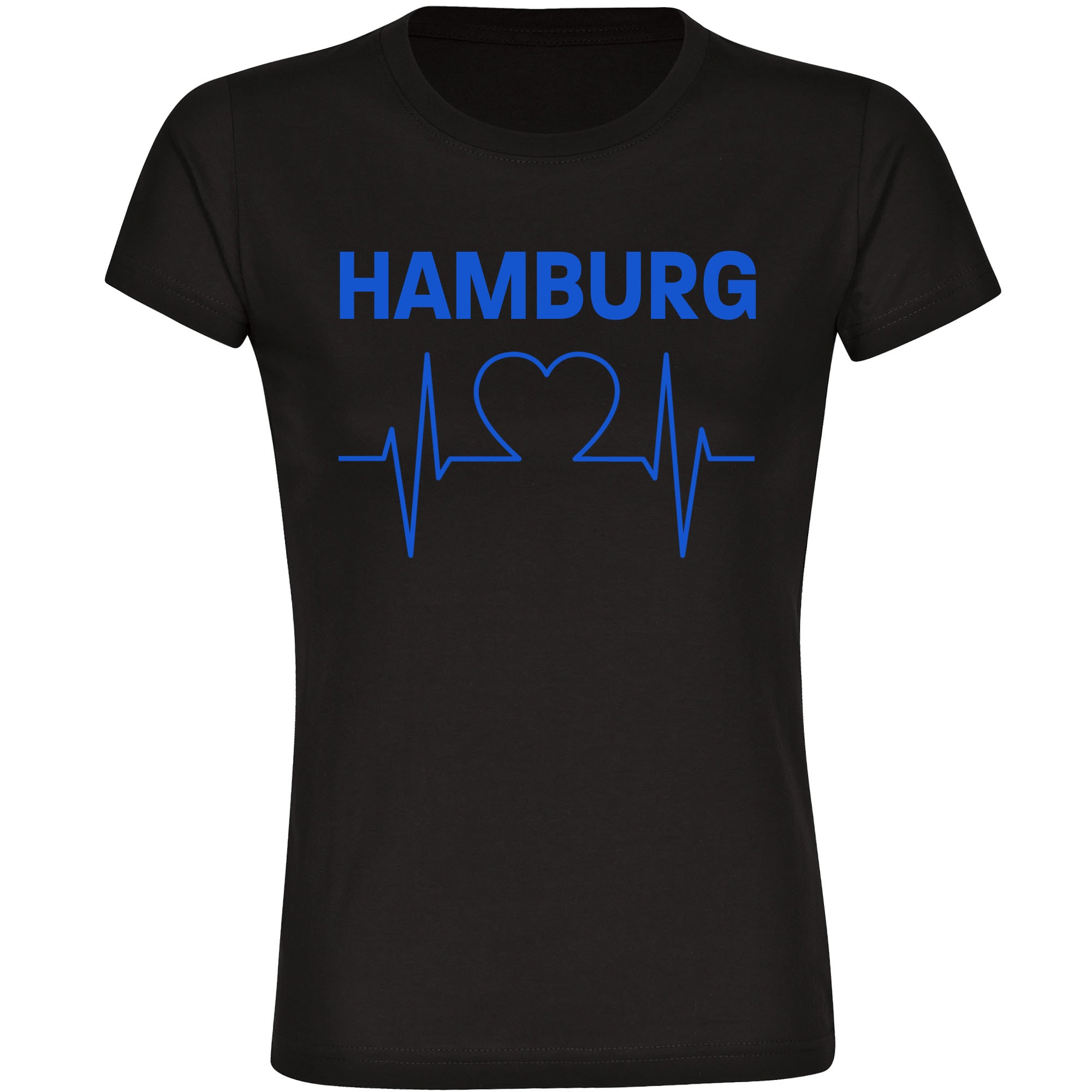 multifanshop Damen T-Shirt - Hamburg - Herzschlag - Druck blau - Frauen 