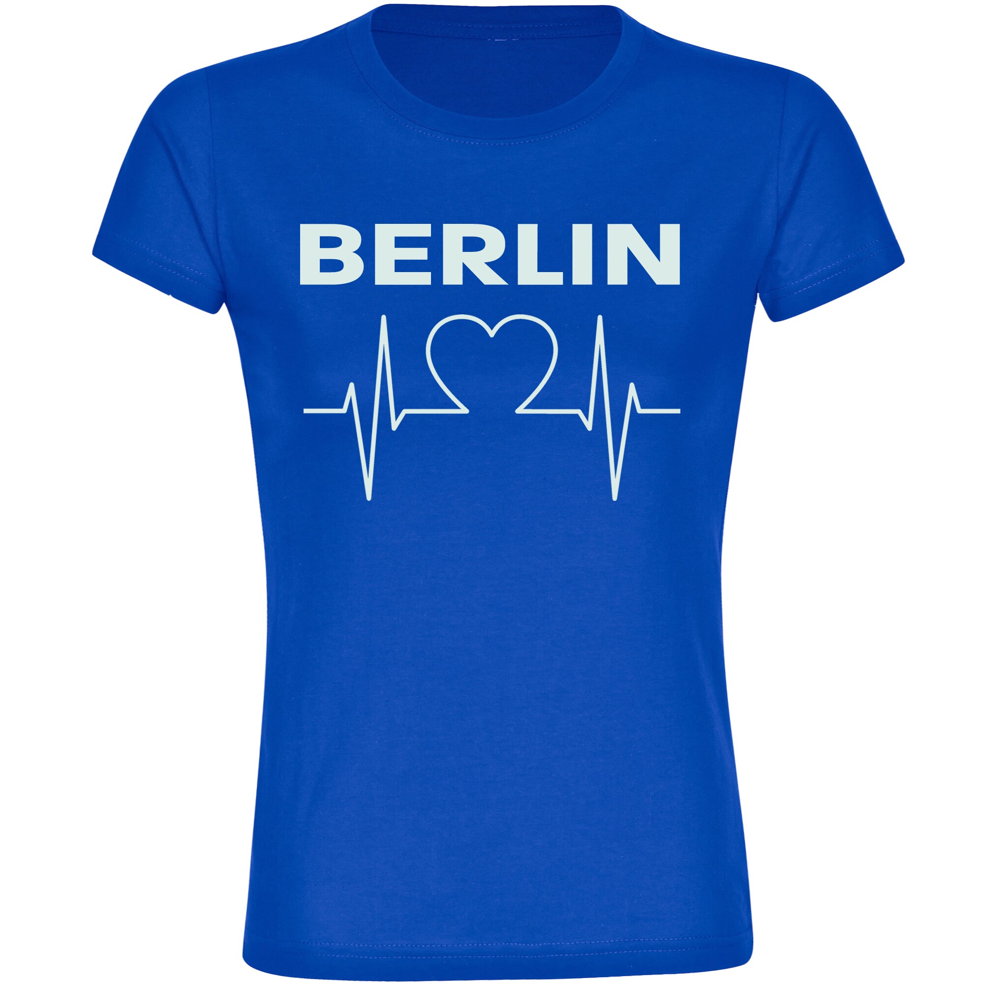 multifanshop Damen T-Shirt - Berlin blau - Herzschlag - Druck wei&szlig; - Frauen 