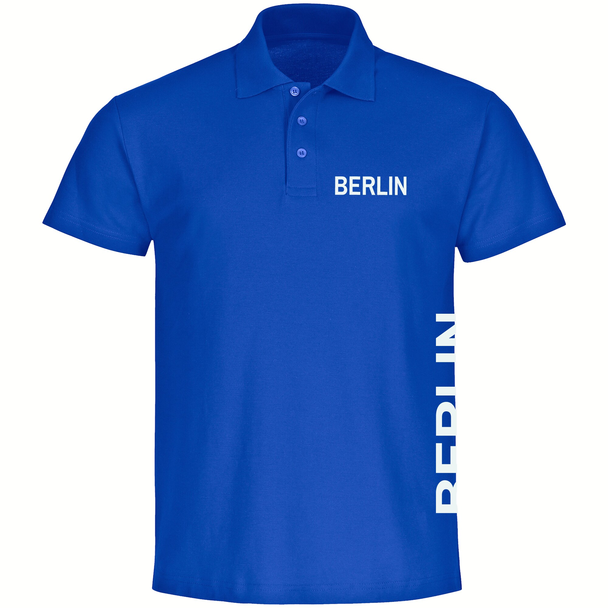 multifanshop Poloshirt - Berlin blau - Brust & Seite - Druck wei&szlig; - Polo 